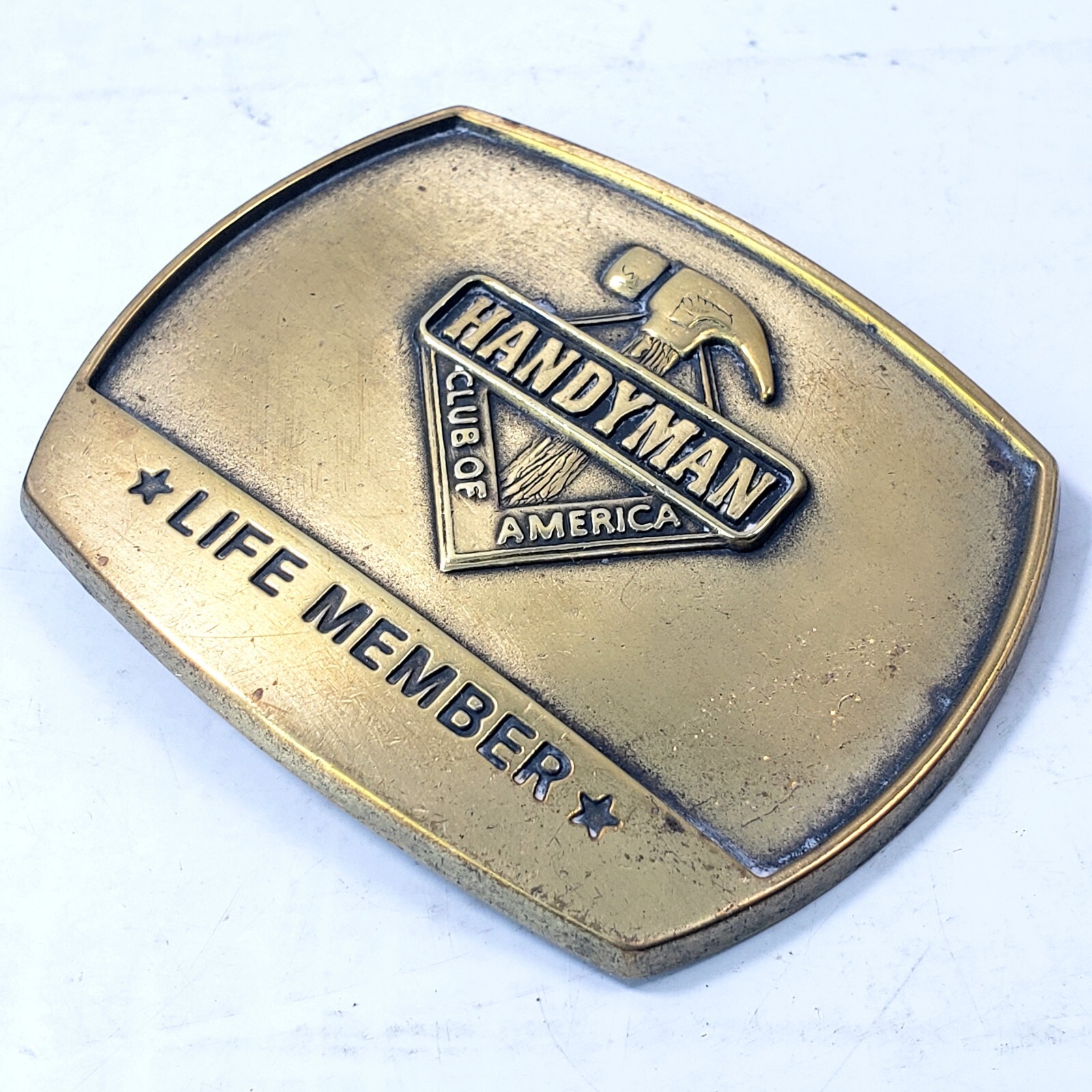 Vintage 90&rsquo;s 1996 Handyman Club Of America Life Member Hammer Logo Belt Buckle