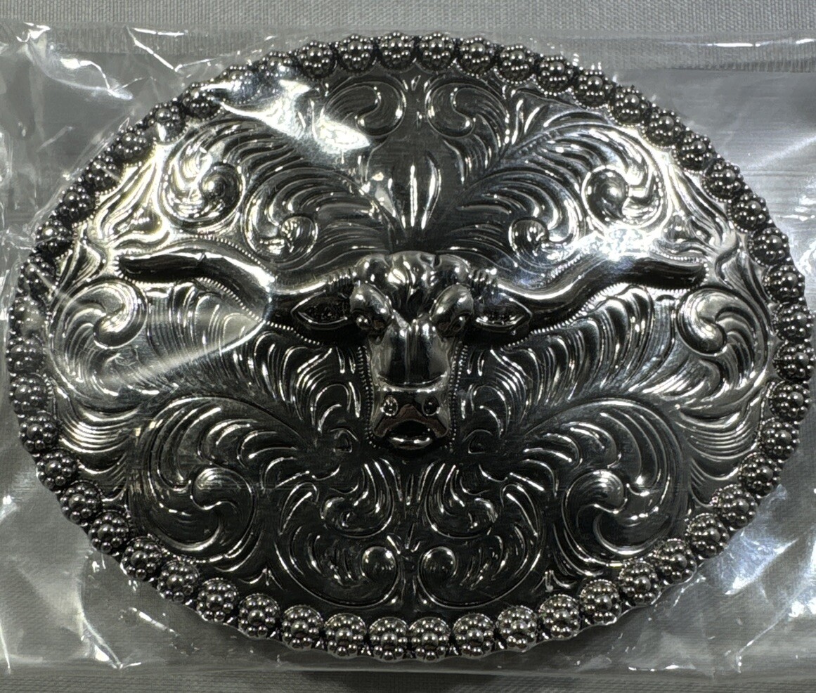 SILVER (IN COLOR) BULL SKULL WESTERN RODEO Metal Belt Buckle 3 1/8 inch