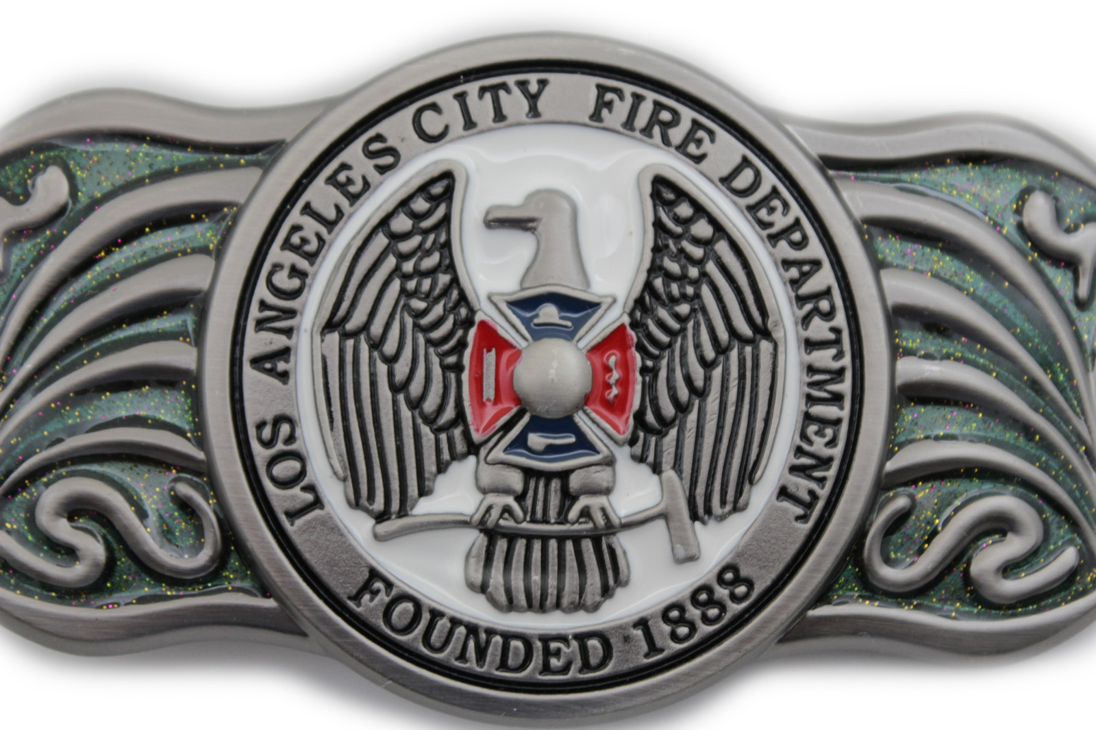 LAFD Los Angeles County Fire Department Founded 1888 Silver Metal Belt Buckle