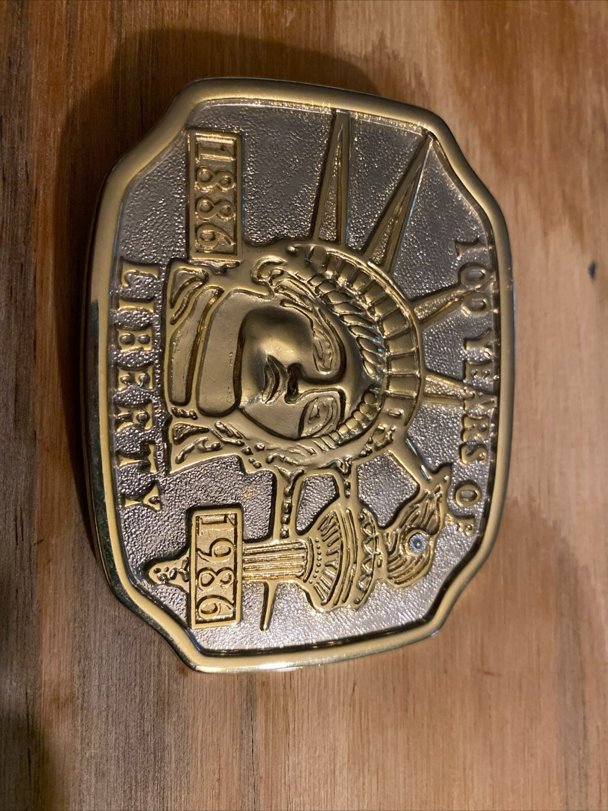 Vintage 100 Years of Liberty 1986 Gold Tone Metal Belt Buckle