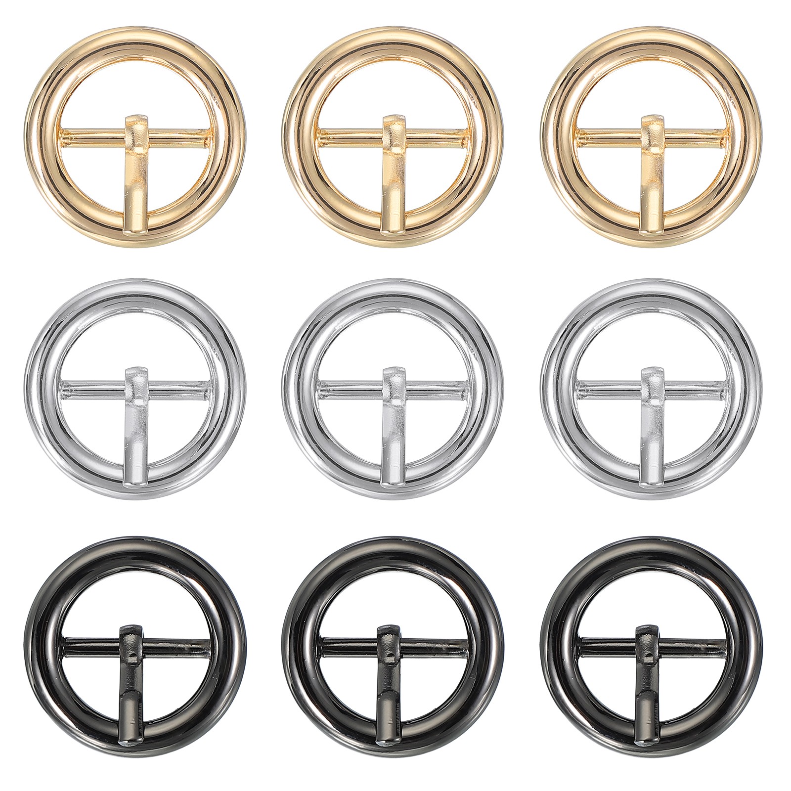 9Pcs 0.6&Prime; Single Prong Belt Buckle Metal Roller Buckle Black/Silver/Light Gold