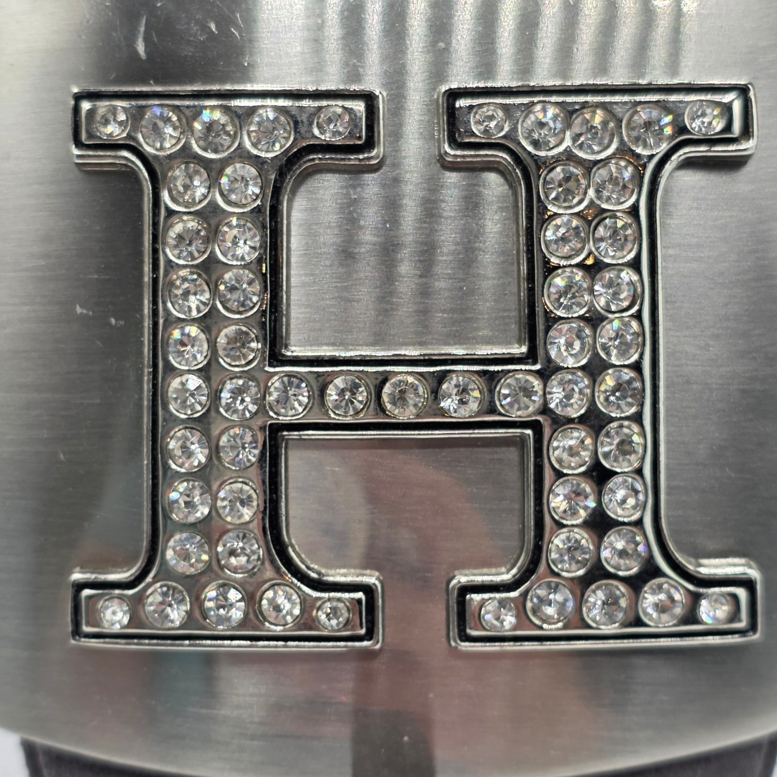 Silver Tone Letter H Rhinestone Initial Belt Buckle Brushed Metal Rectangle
