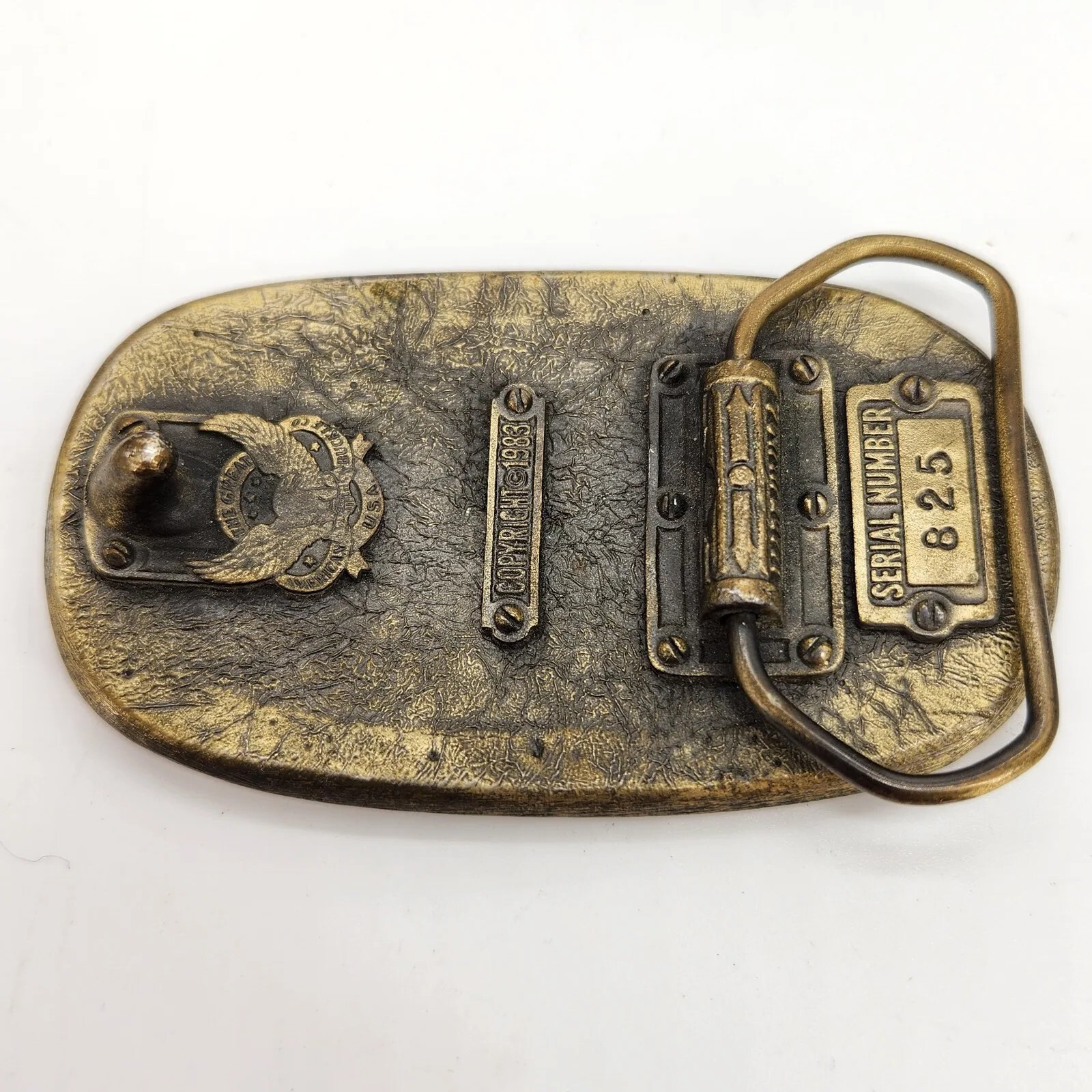 Vintage 1983 Great American Buckle Embossed Leather & Brass Belt Buckle Sunset