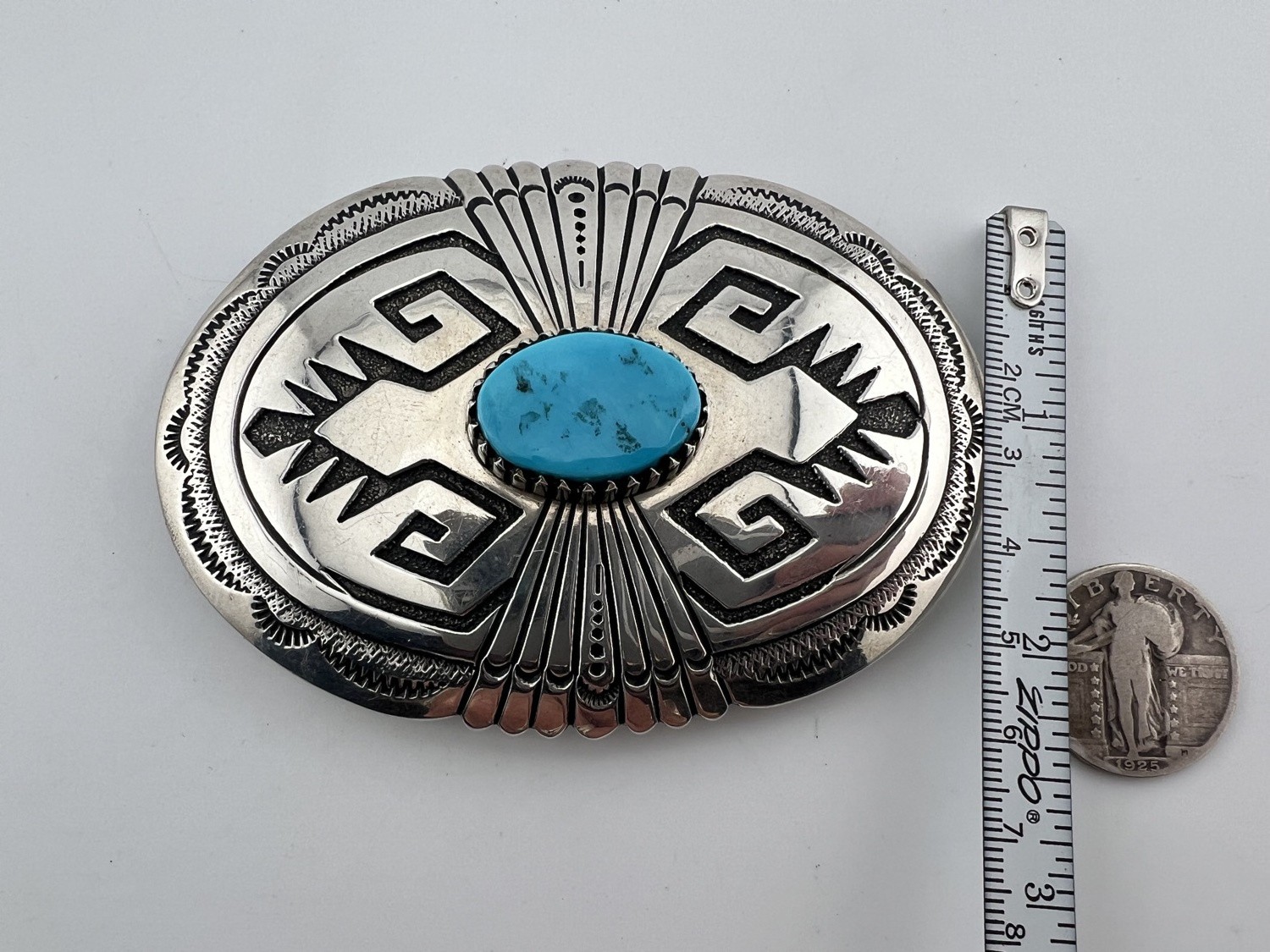 Vintage Navajo Sterling Silver Buckle Turquoise by Tommy Singer