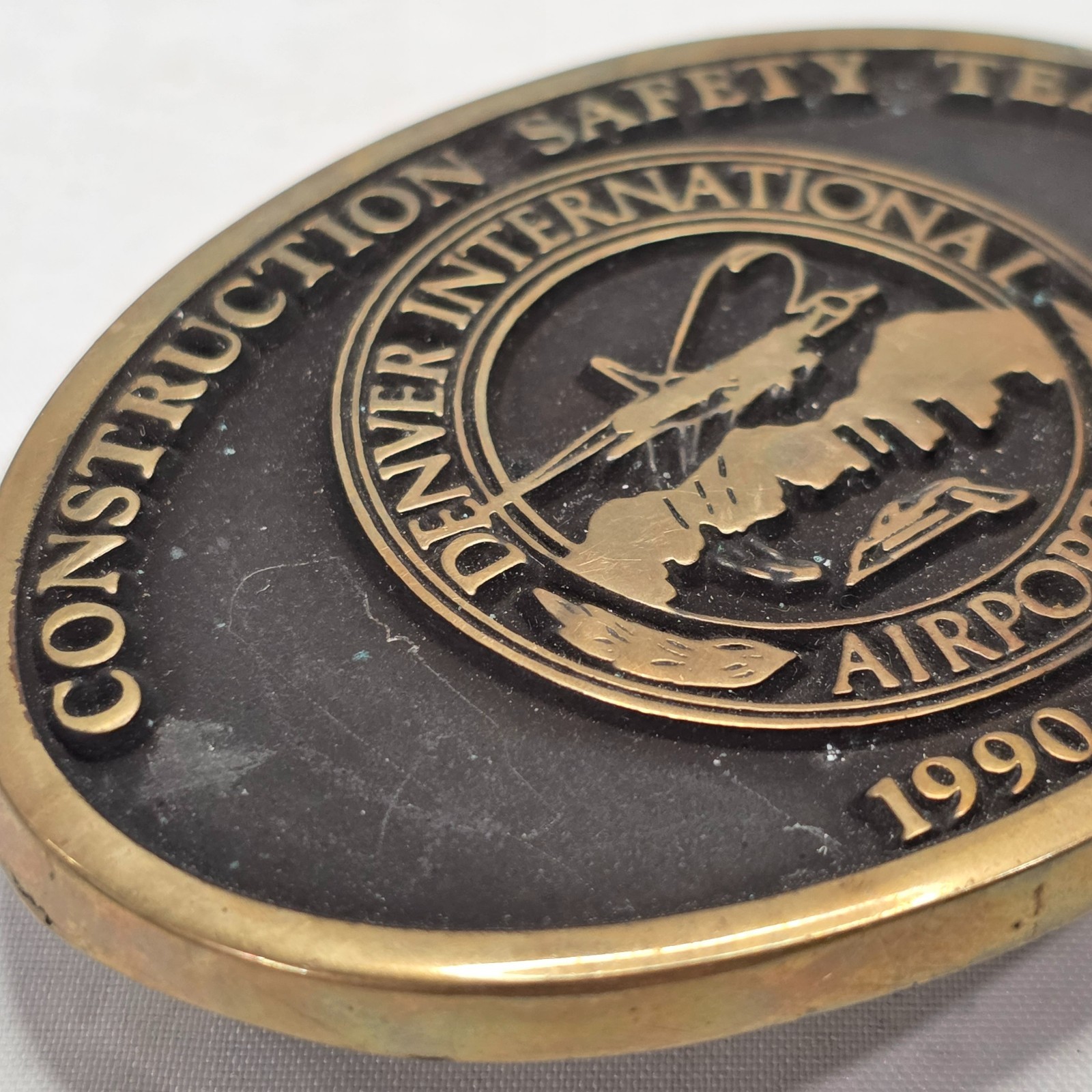 Vintage DIA Denver Airport Construction Safety Belt Buckle Anacortes Brass 1992