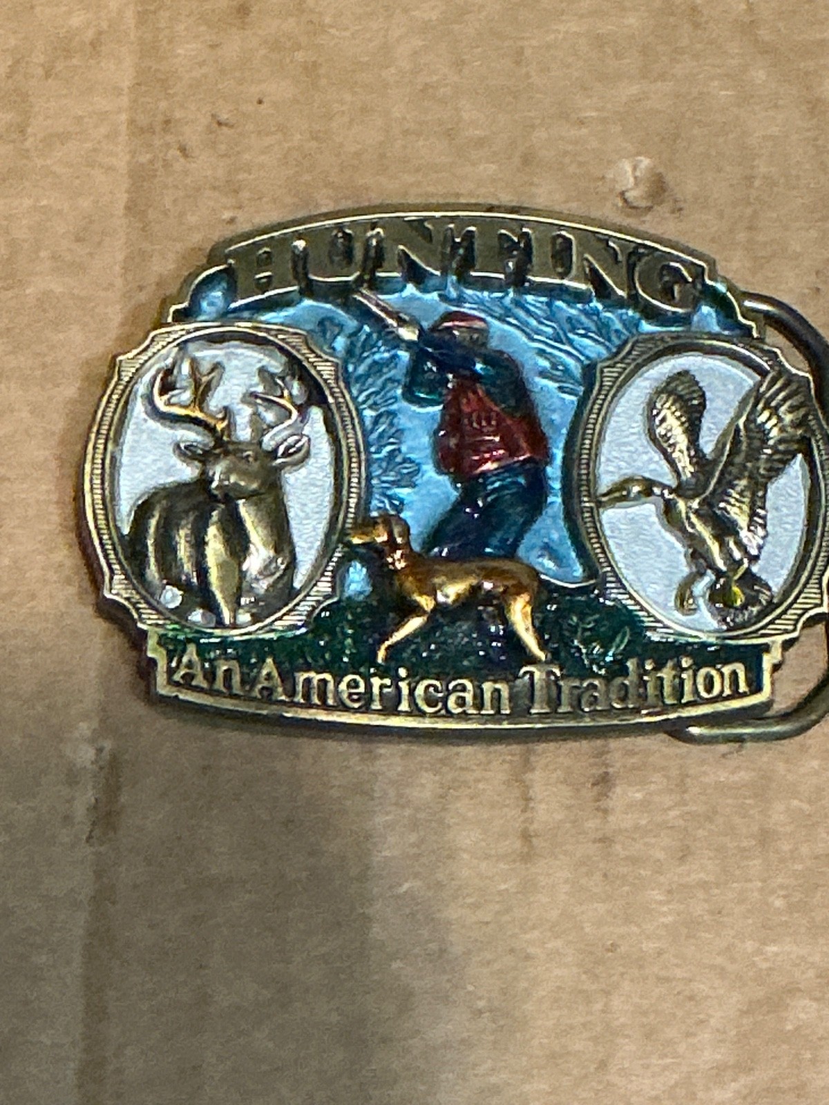 Used Colorful Metal Alloy Hunting An American Tradition Belt Buckle