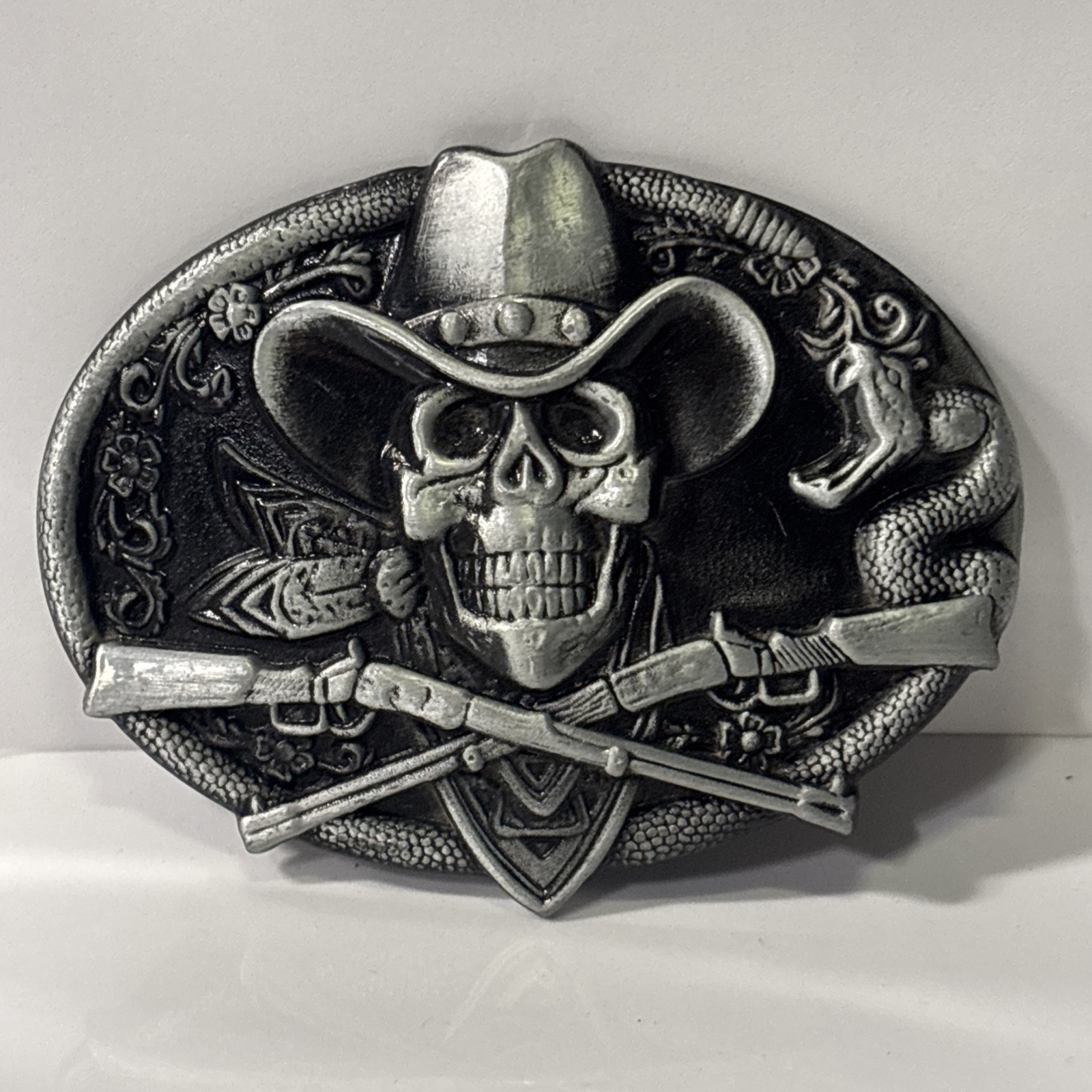 Cowboy Skull Belt Buckle Western Gothic Biker Style Snake Guns Rodeo Punk