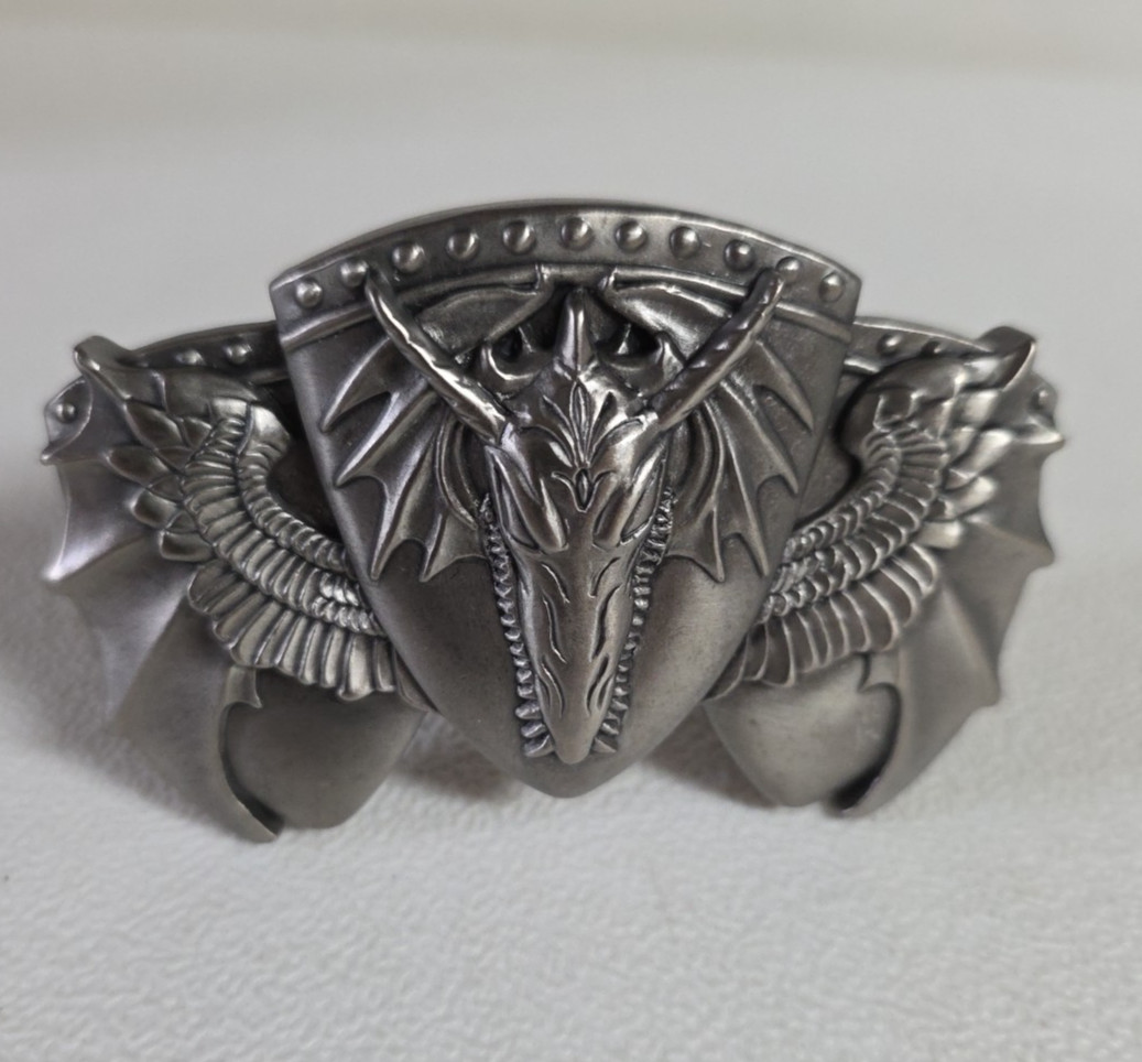 Belt Buckle DRAGON Wings Horns 3.75&Prime; Pewter Color Fit 1.5&Prime; Belt Creepy