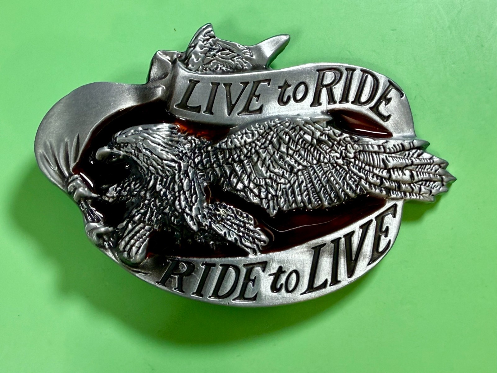 LIVE to RIDE, RIDE to LIVE Patriotic Eagle USA Motorcycle Bikers Belt Buckle
