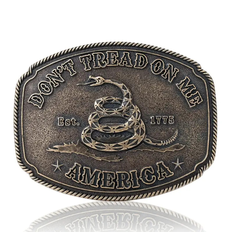 America Don&rsquo;T Tread on Me Gadsden Flag Snake Belt Buckle Antique Bronze Tone