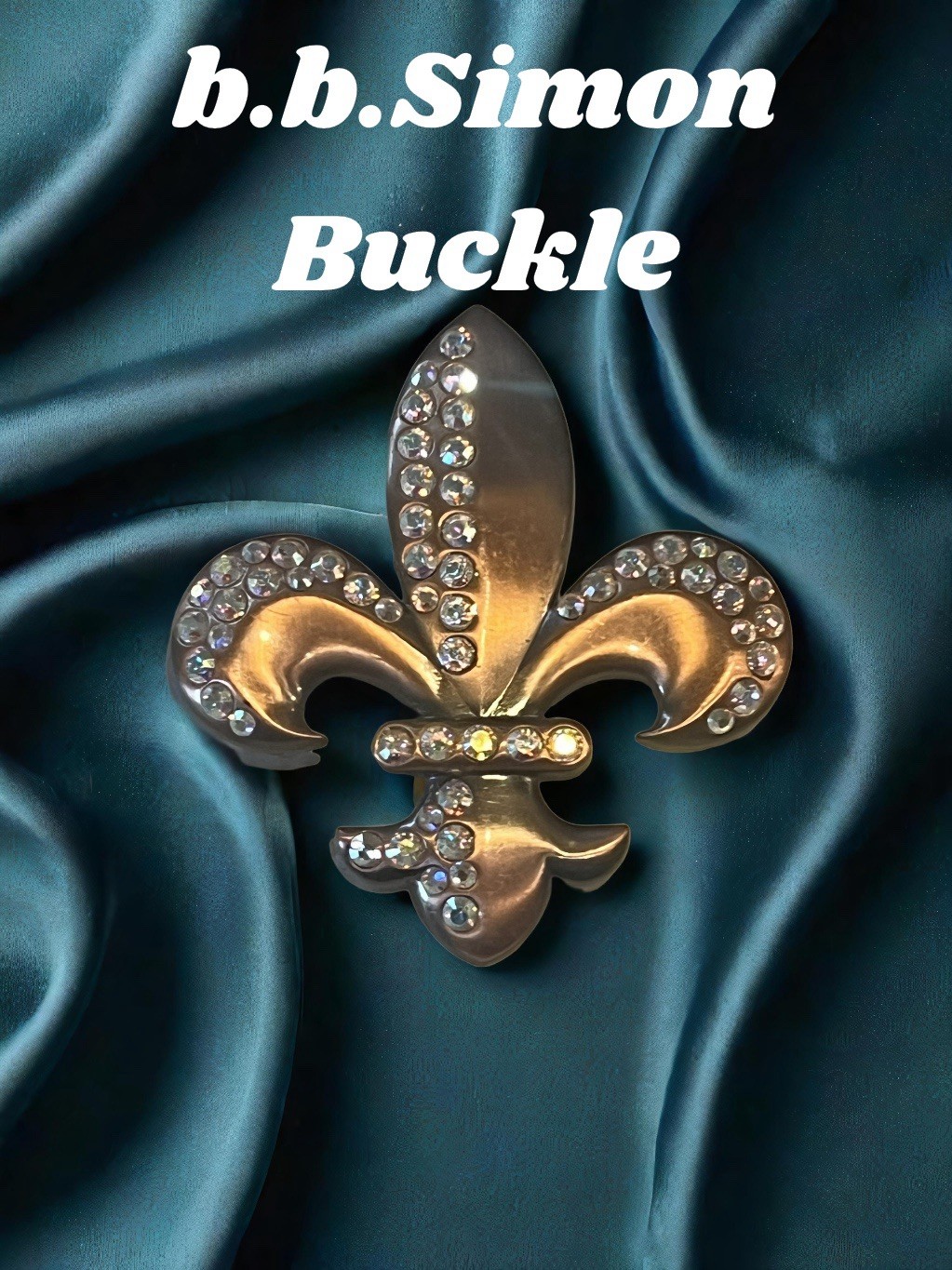 B.B. Simon Fleur De Lis Crystal Belt Buckle Swarovski AB Stones On Copper Buckle