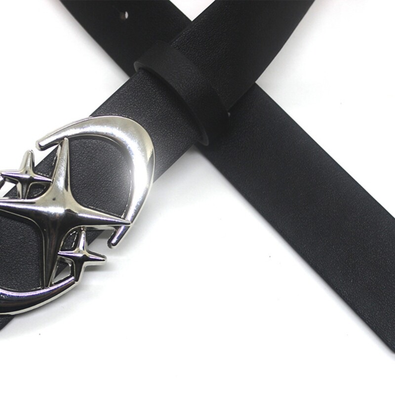 Vintage Cross Metal Waistband Men Women Belt Punk Moon Star Buckle Belt Gothic