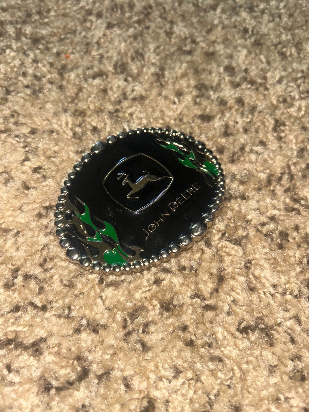 JOHN DEERE Belt Buckle NEW black green silver flames