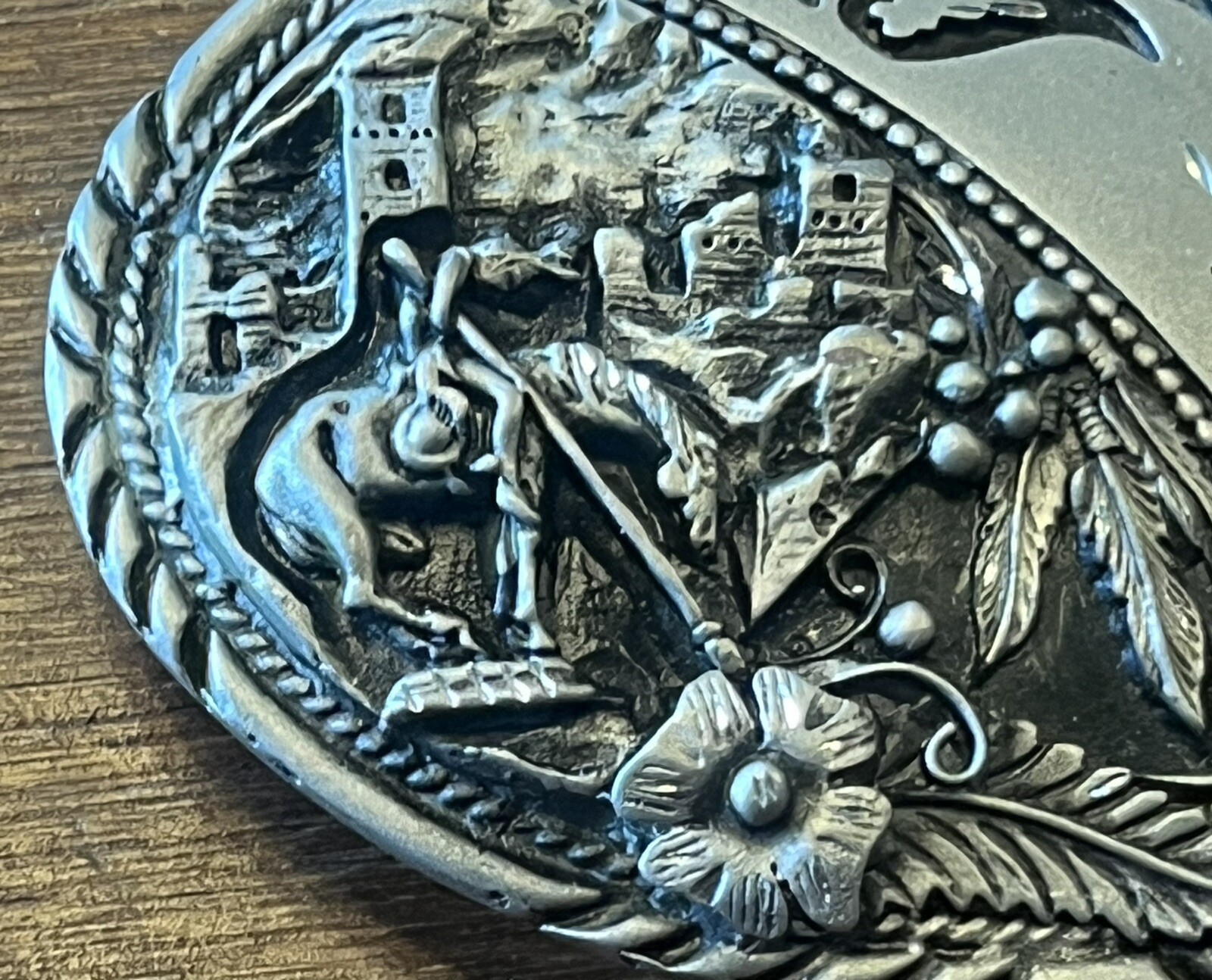 Vintage SSI Metal Handcrafted Belt Buckle Horses And Indian Nature Wildlife USA