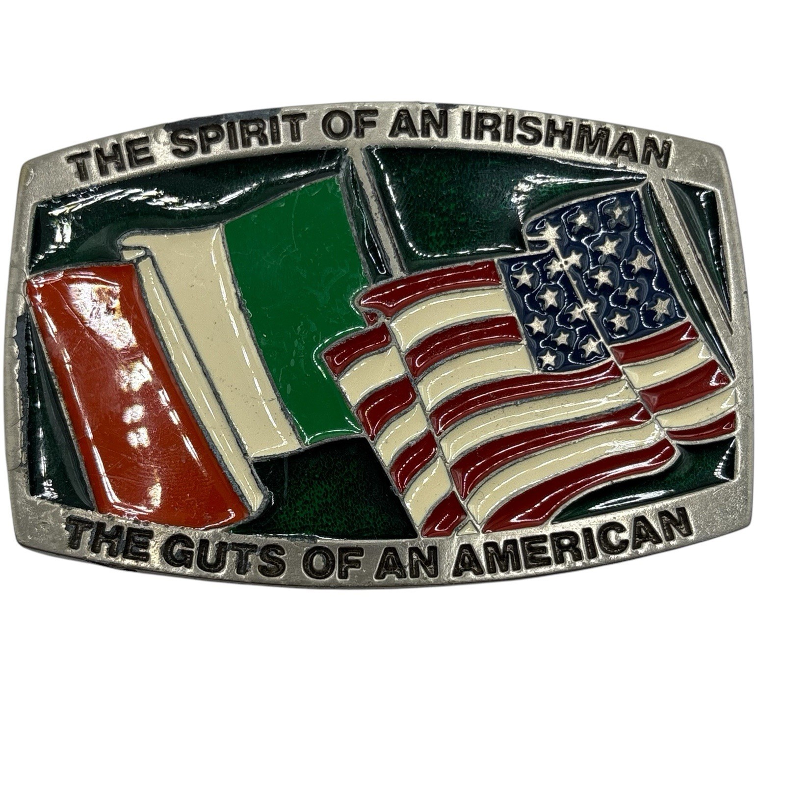 Ireland USA Flag Belt Buckle Metal USA Irish Pride St. Patrick’s Day Enamel READ
