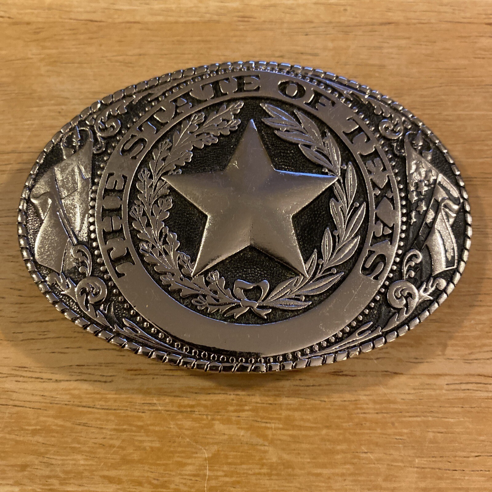 TL&B Texoma Leather & Brass – The State of Texas Flag Star Silver Belt Buckle