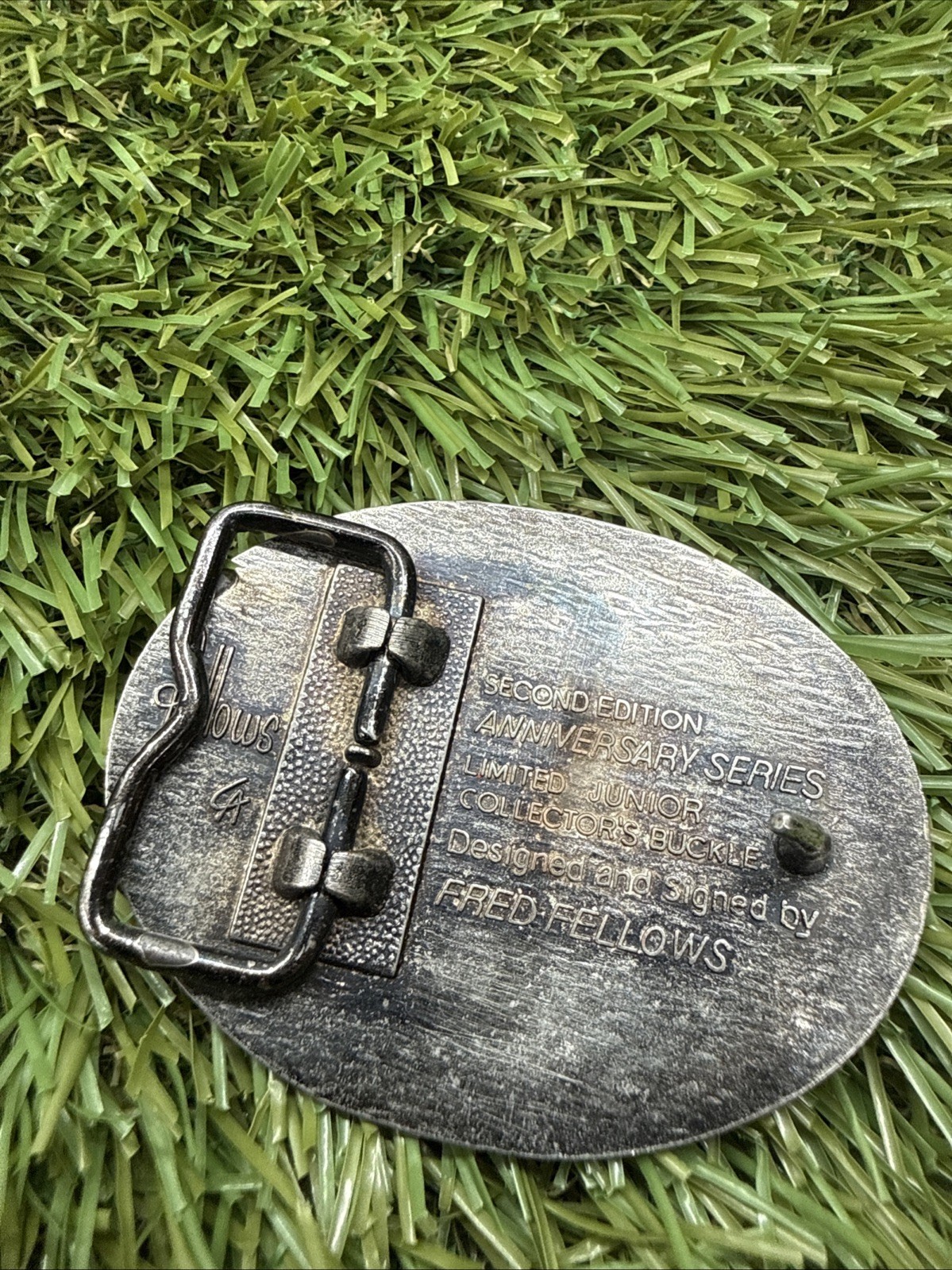 1984 Hesston NFR Belt Buckle Junior Size 2nd Edition Anniversary Pewter Tone Vtg