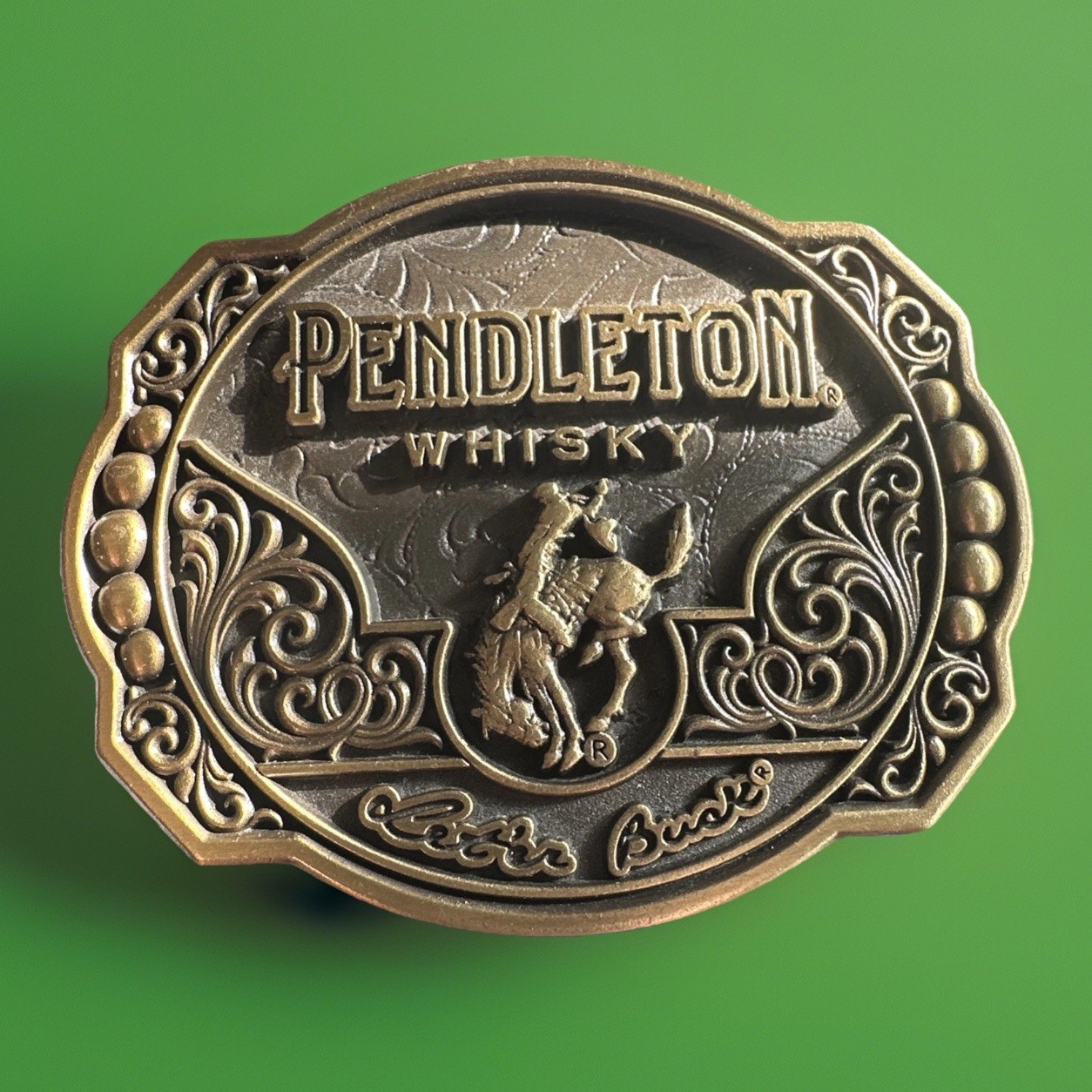 Pendleton Whiskey Belt Buckle 2024 Let&rsquo;er Buck Promo Montana Silversmiths GMP488
