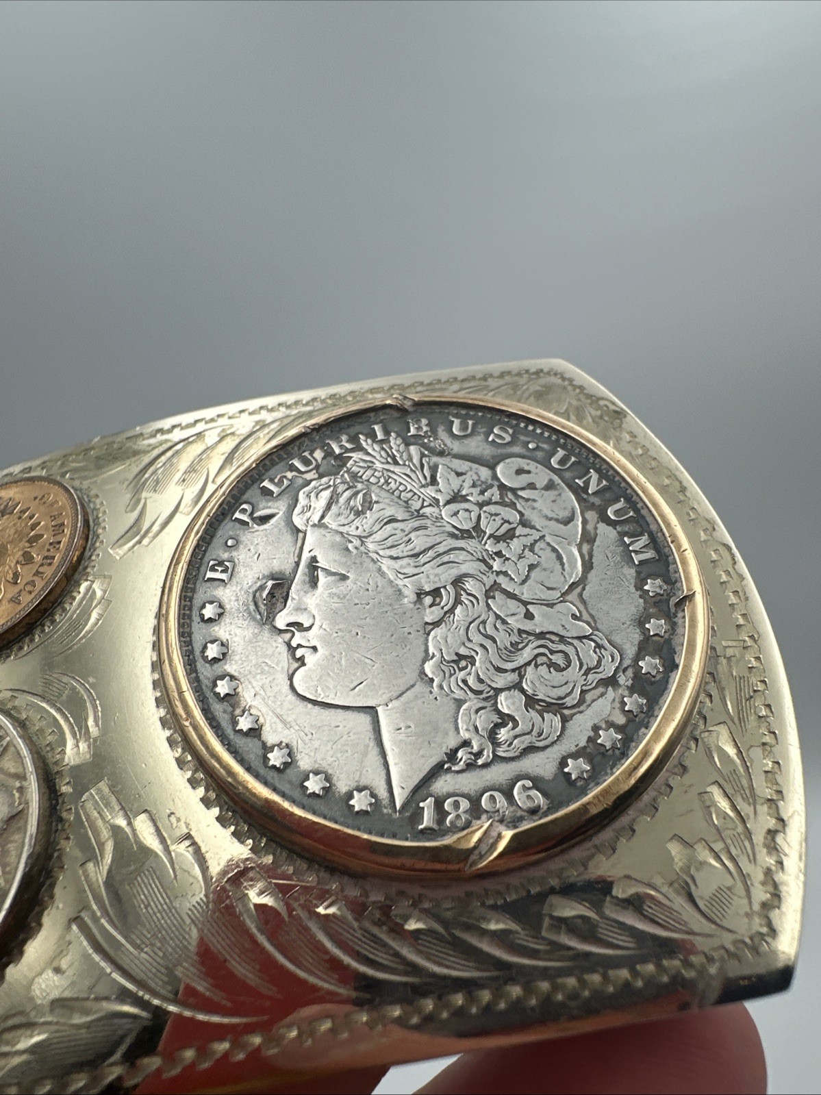 Beautiful Vtg Comstock Morgan Silver Dollar German Silver Buckle Western 108g