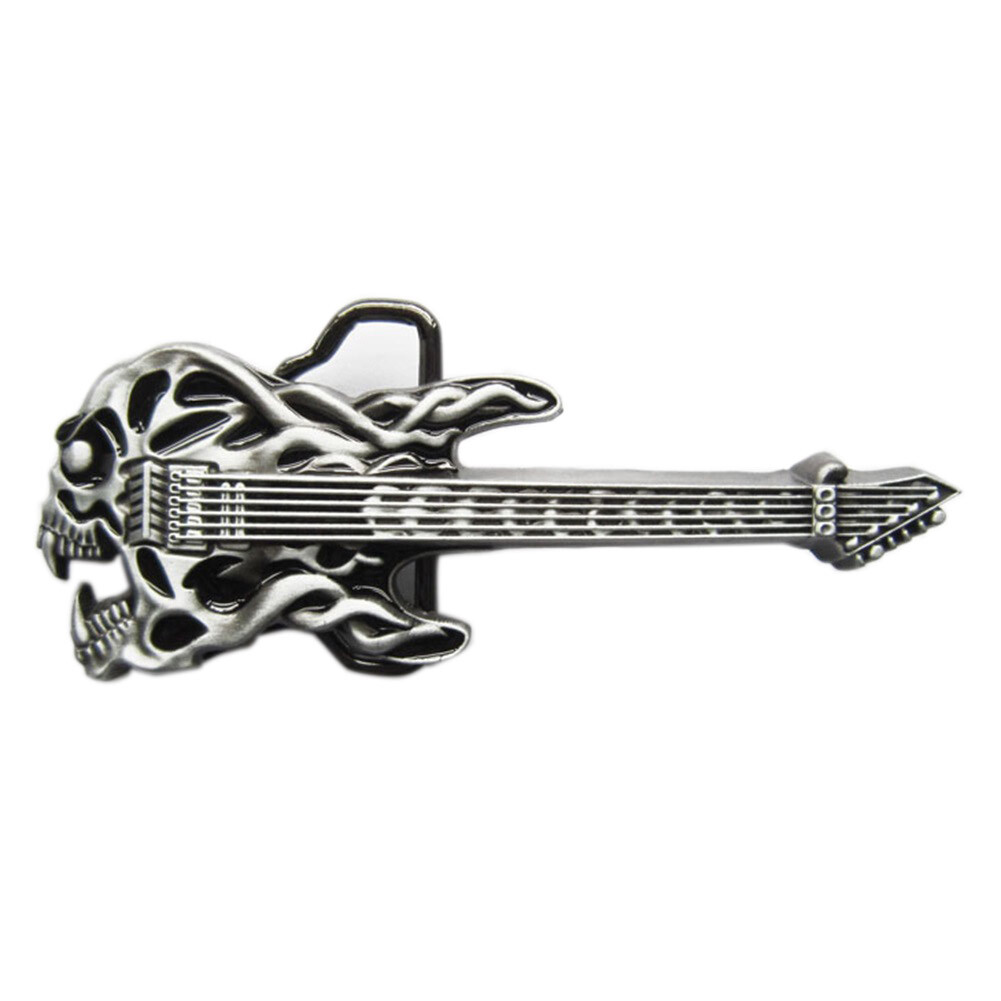 Skull Guitar Heavy Metal Rock & Roll Music Black Enamel Metal Belt Buckle