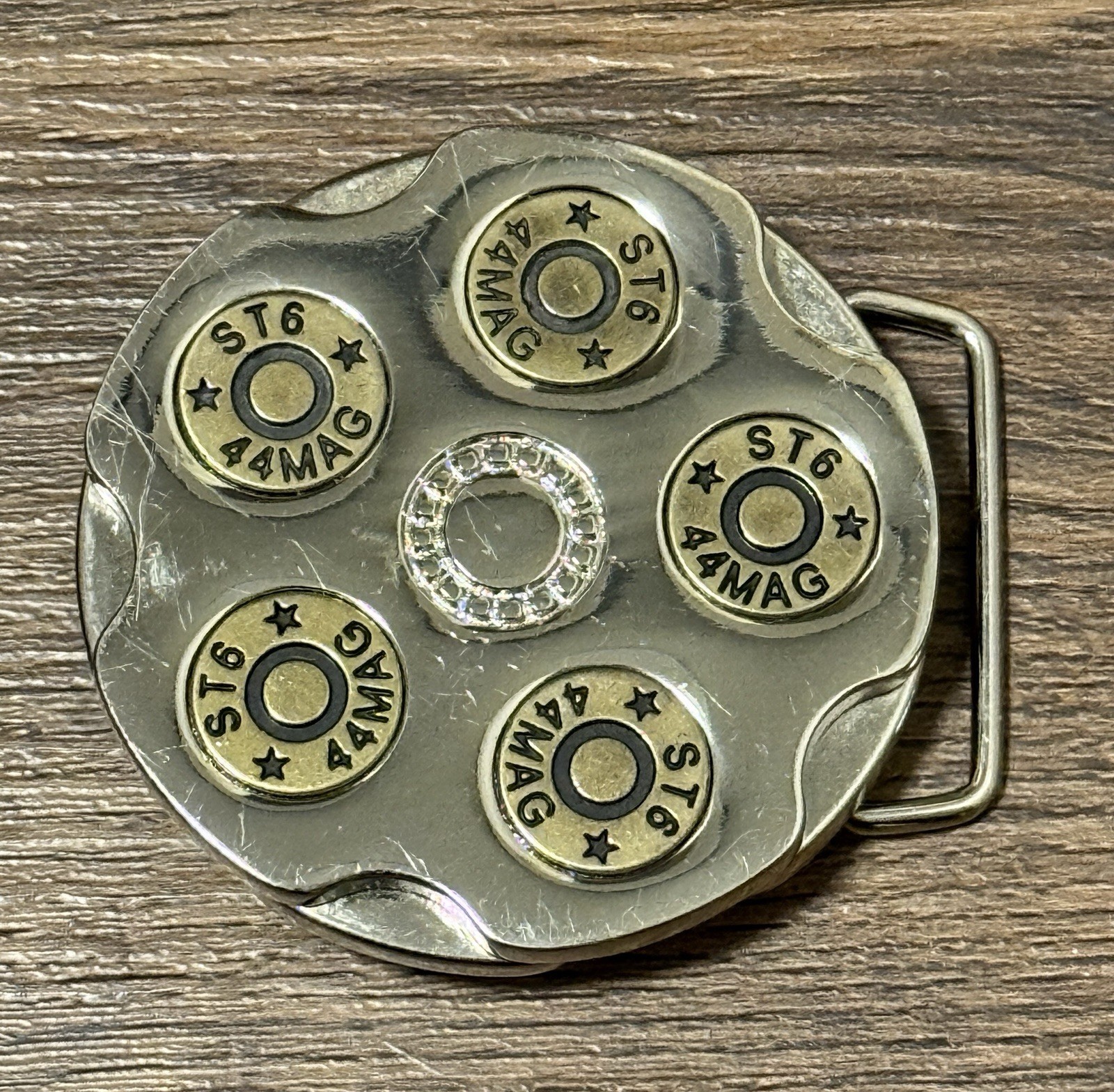 Rotating Bullet 5 BARREL 44 MAG Belt Buckle Vintage Men Western Cowboy Firearms
