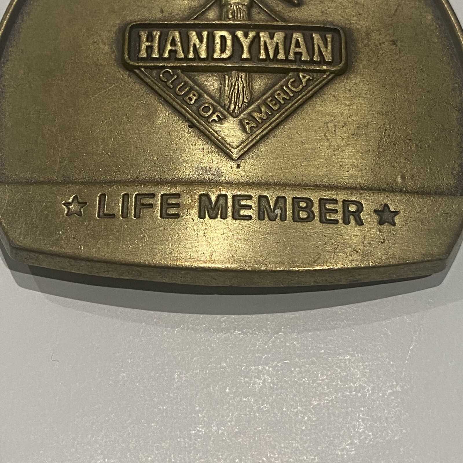Vtg 90&rsquo;s 1996 Handyman Club Of America Life Member Hammer Logo Belt Buckle Brass