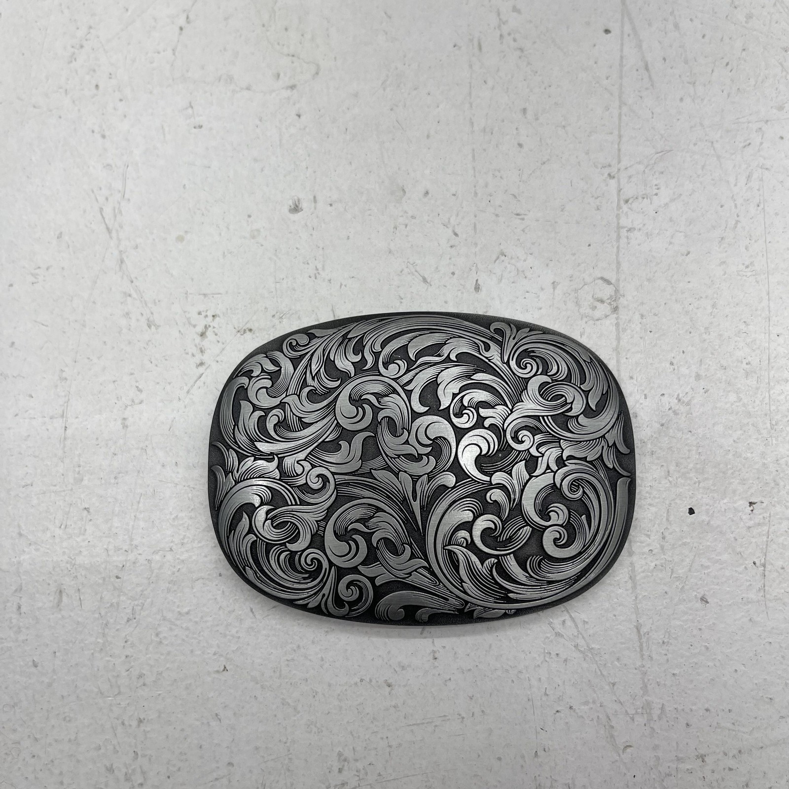 Itera Belt Buckle Mens Antique Silver Engraved Western Scroll Floral Cowboy
