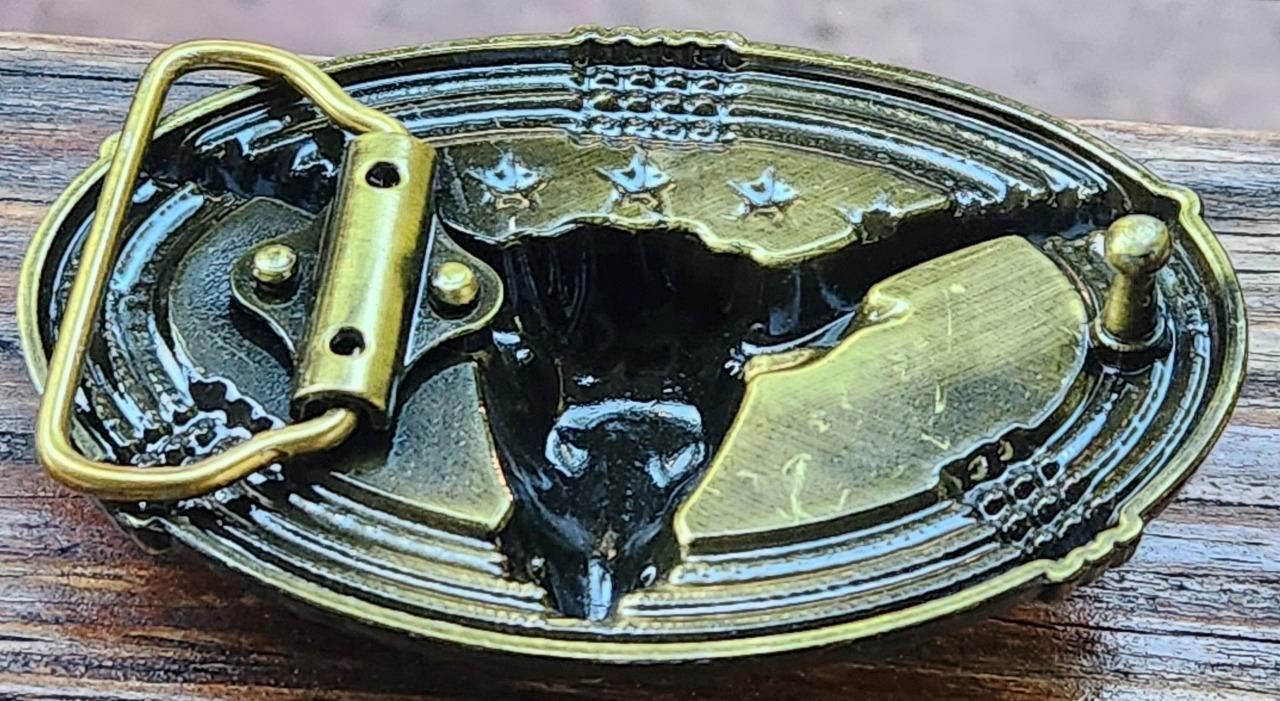 NEW BULL HEAD LONG HORN GOLD BRONZE STARS WESTERN COWBOY RODEO BELT BUCKLE