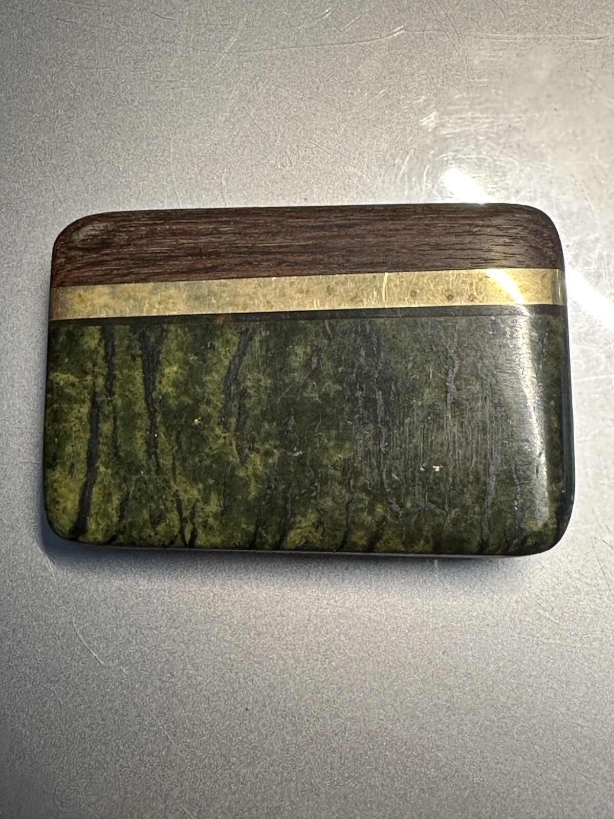 Vintage Wood and Brass Inlay Belt Buckle Mid Century Danish Modern Style