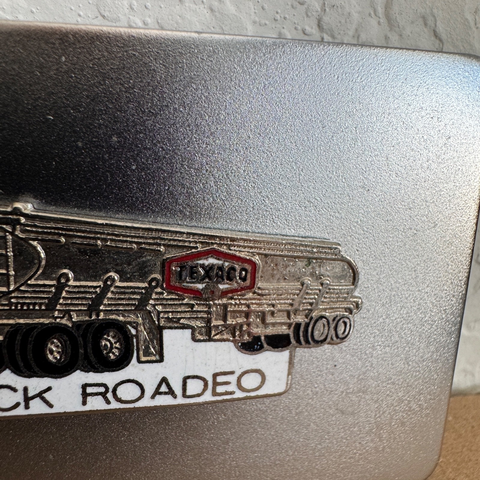 Vintage Texaco Truck Rodeo Silver Metal Belt Buckle