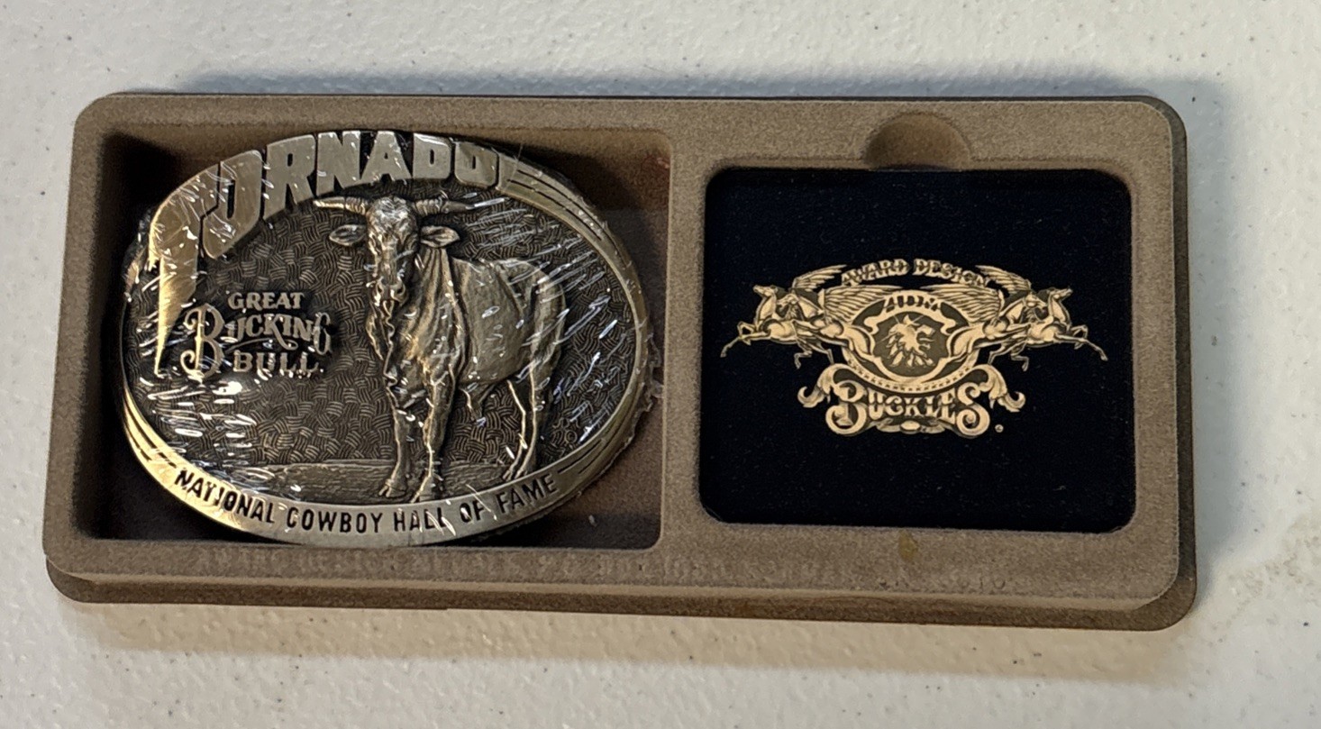 Tornado Great Bucking Bull Brass Belt Buckle National Cowboy Hall of Fame