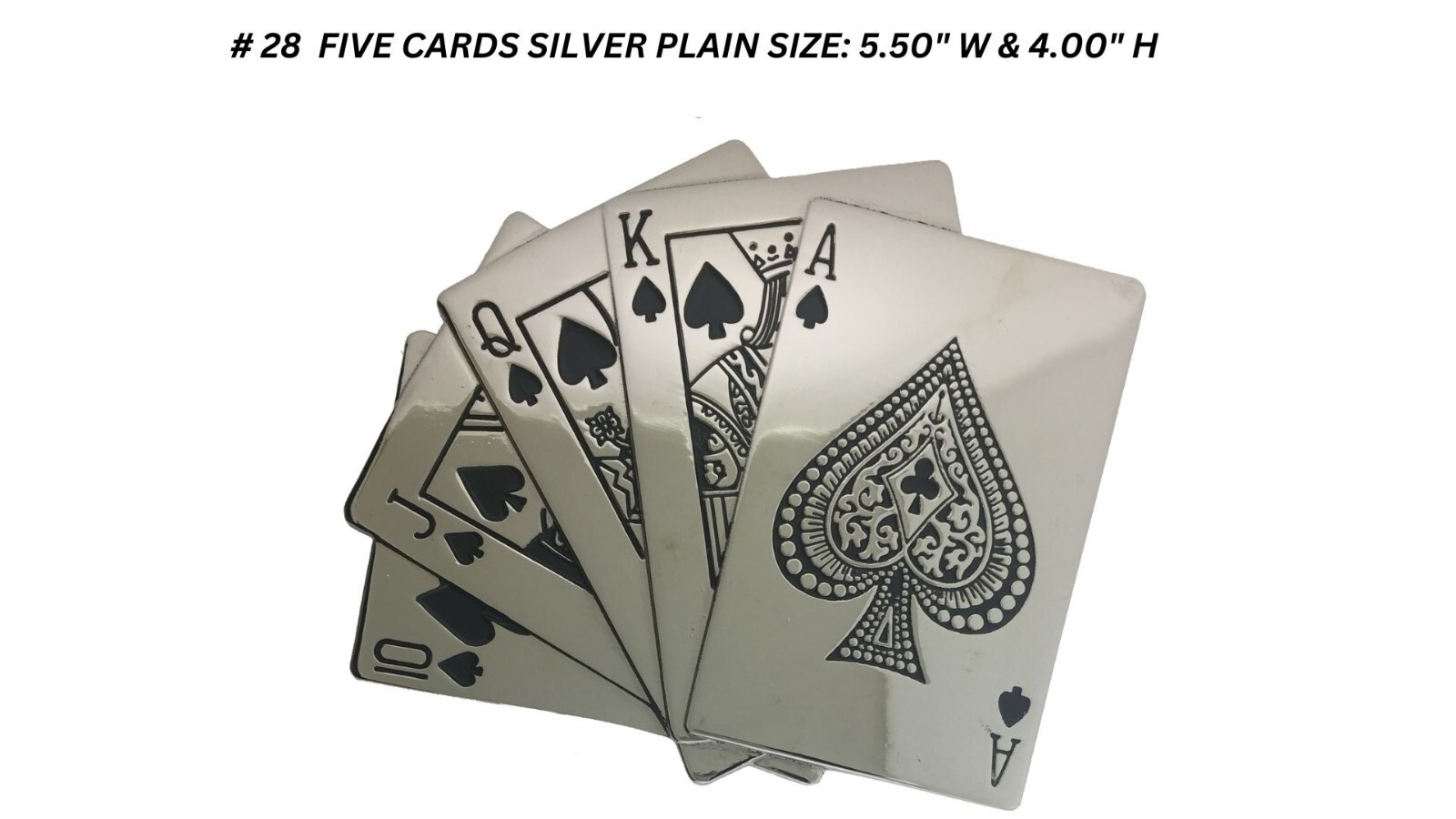 Royal Flush Playinc Cards Spade Silver Metal Lucky Las Vegas Casino Belt Buckle