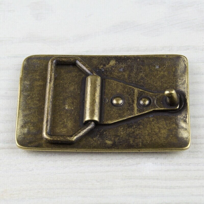 Grid Belt Buckle Rectangular Old Brass Vintage Braided Pattern Masculine