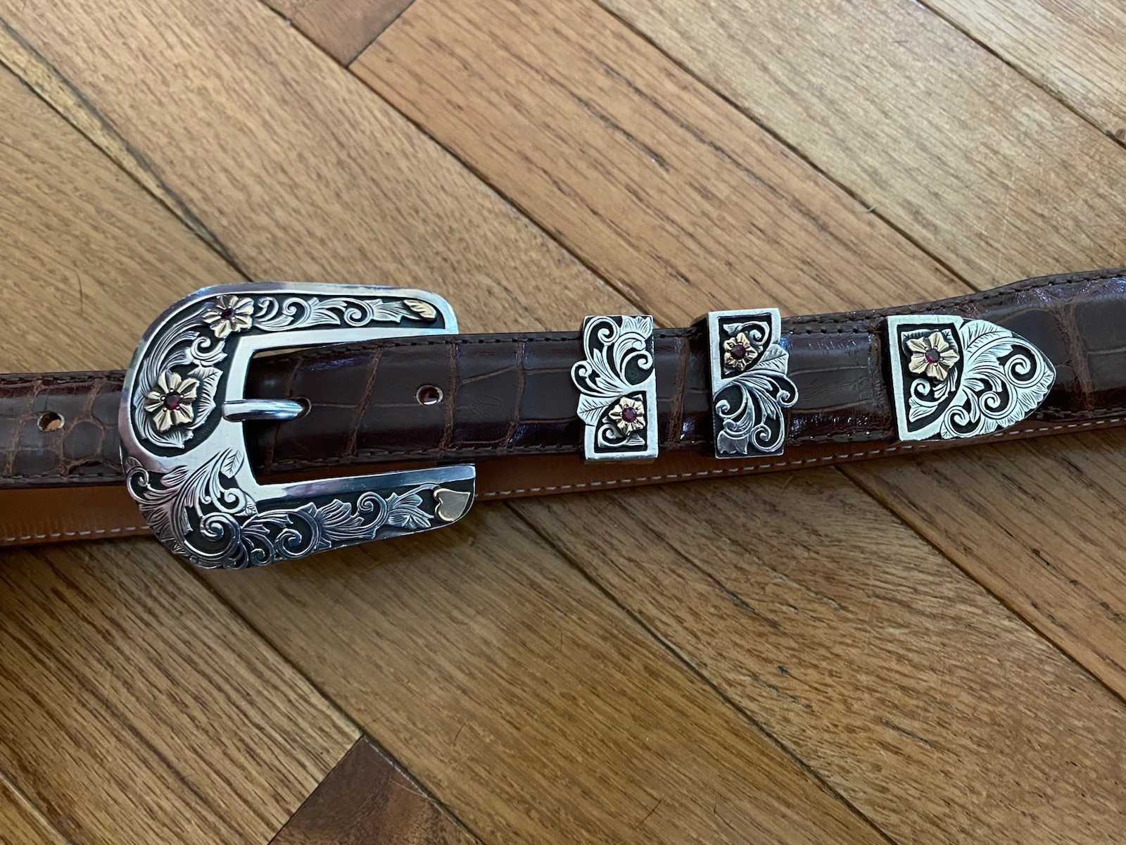James Reid Artist Richard Stump Sterling Silver 14k Ruby Belt Buckle Set XL ✅