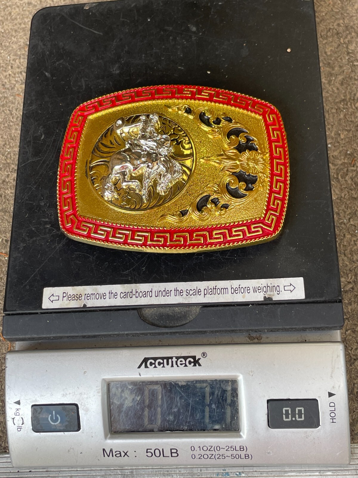 Western Buckle Gold Silver Red Horse Rider Cowboy Cloud Hebilla Vaquero Jinete