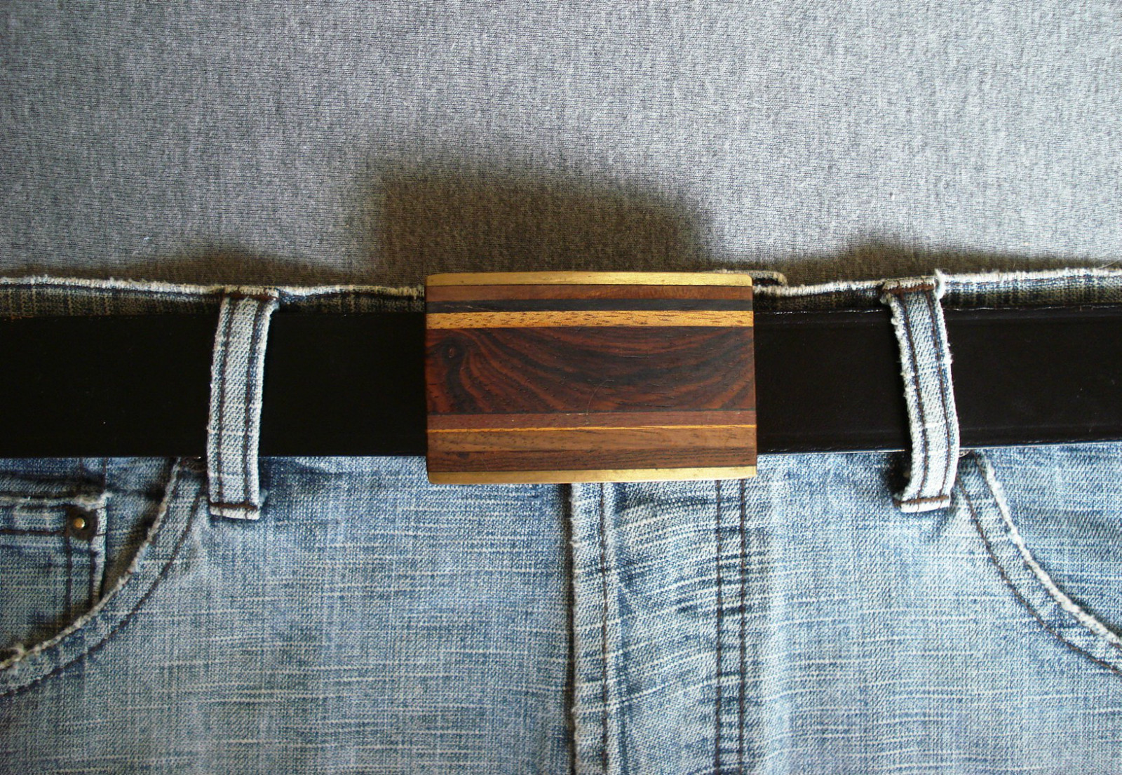 Vintage Kenneth Reid Southwest Wood and Brass Belt Buckle