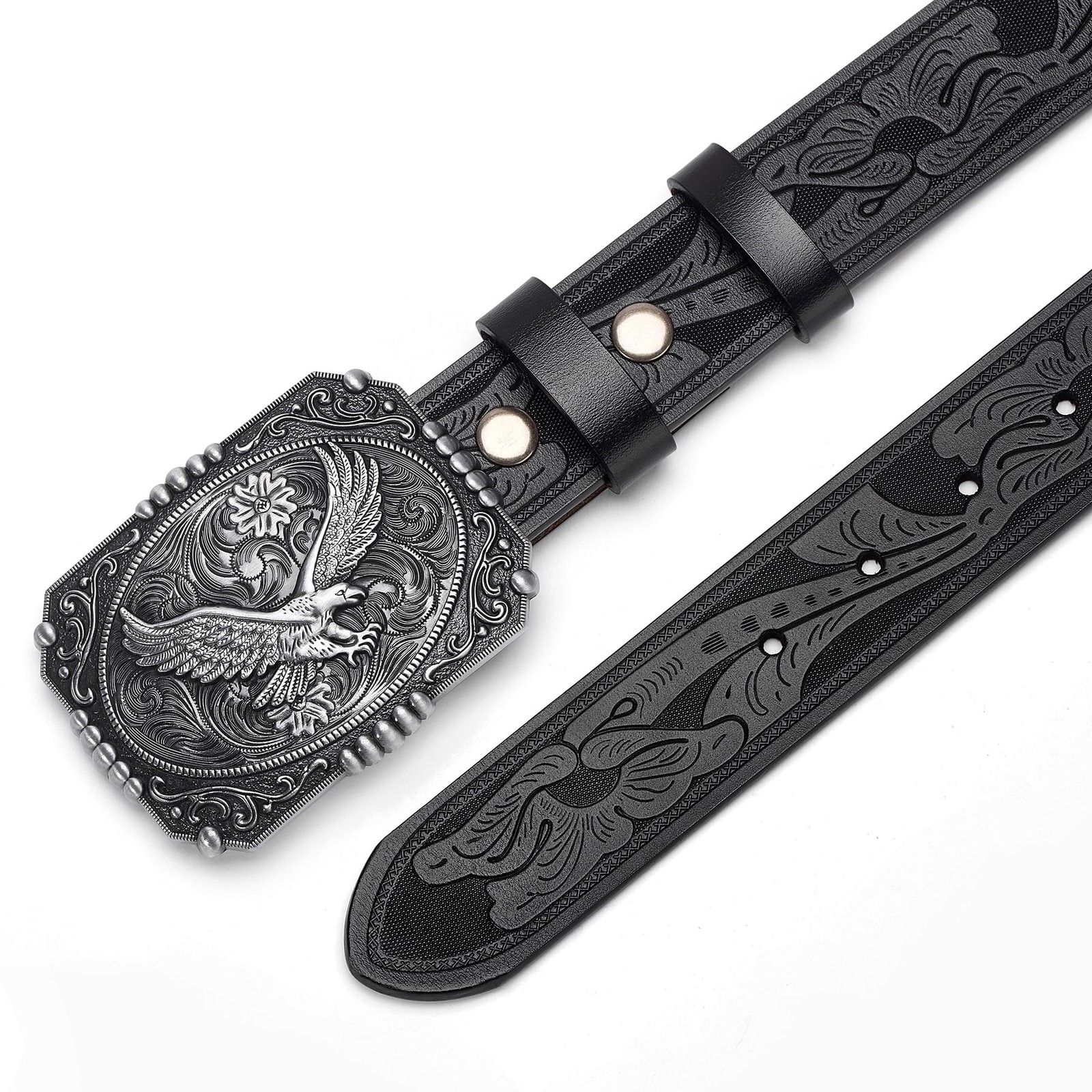 BISON DENIM Men&rsquo;s Western cowboy belt 41&Prime;-43&Prime;, Nk0064a-ds050-1bm-black
