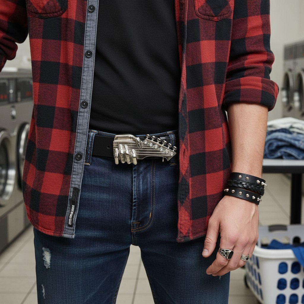 Men Silver Metal Buckle Emo Fashion Play Music Band Guitar Skulls Rock n Roll