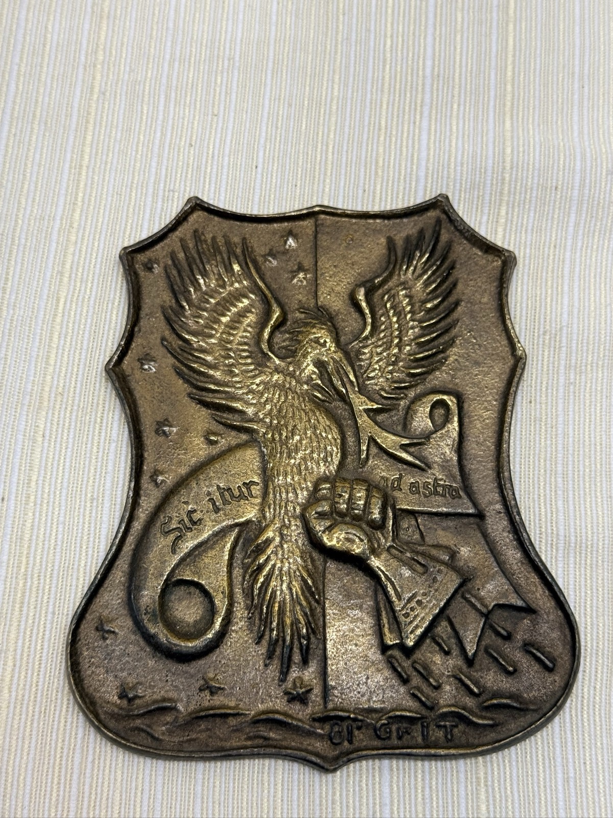 Eagle Shield Buckle Sic Itur Ad Astra Bronze Metal Militaria