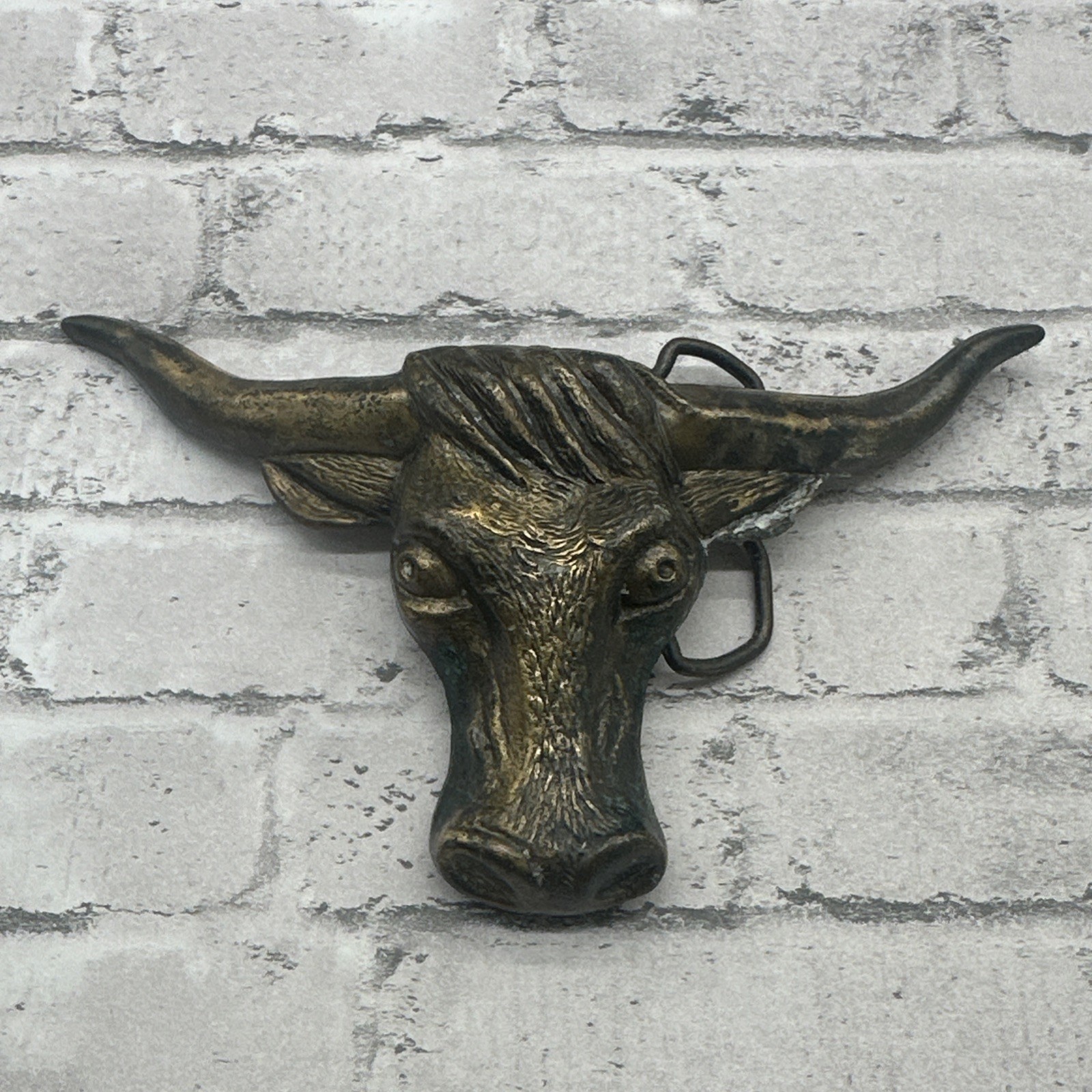 Vintage 1970s Brass MBCI Longhorn Steer Head Belt Buckle 6&Prime; Wide