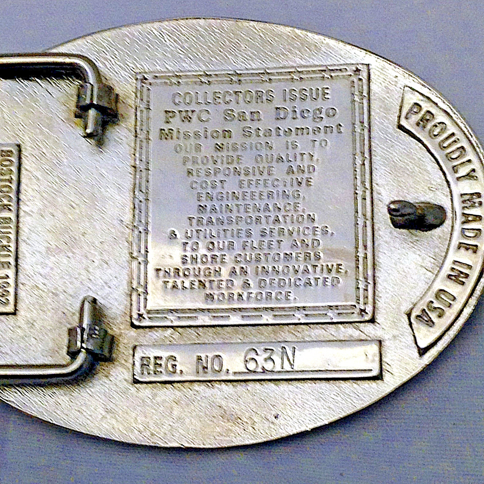 U.S. Navy Public Works Center Belt Buckle (Solid Brass, Silver) Hand Painted