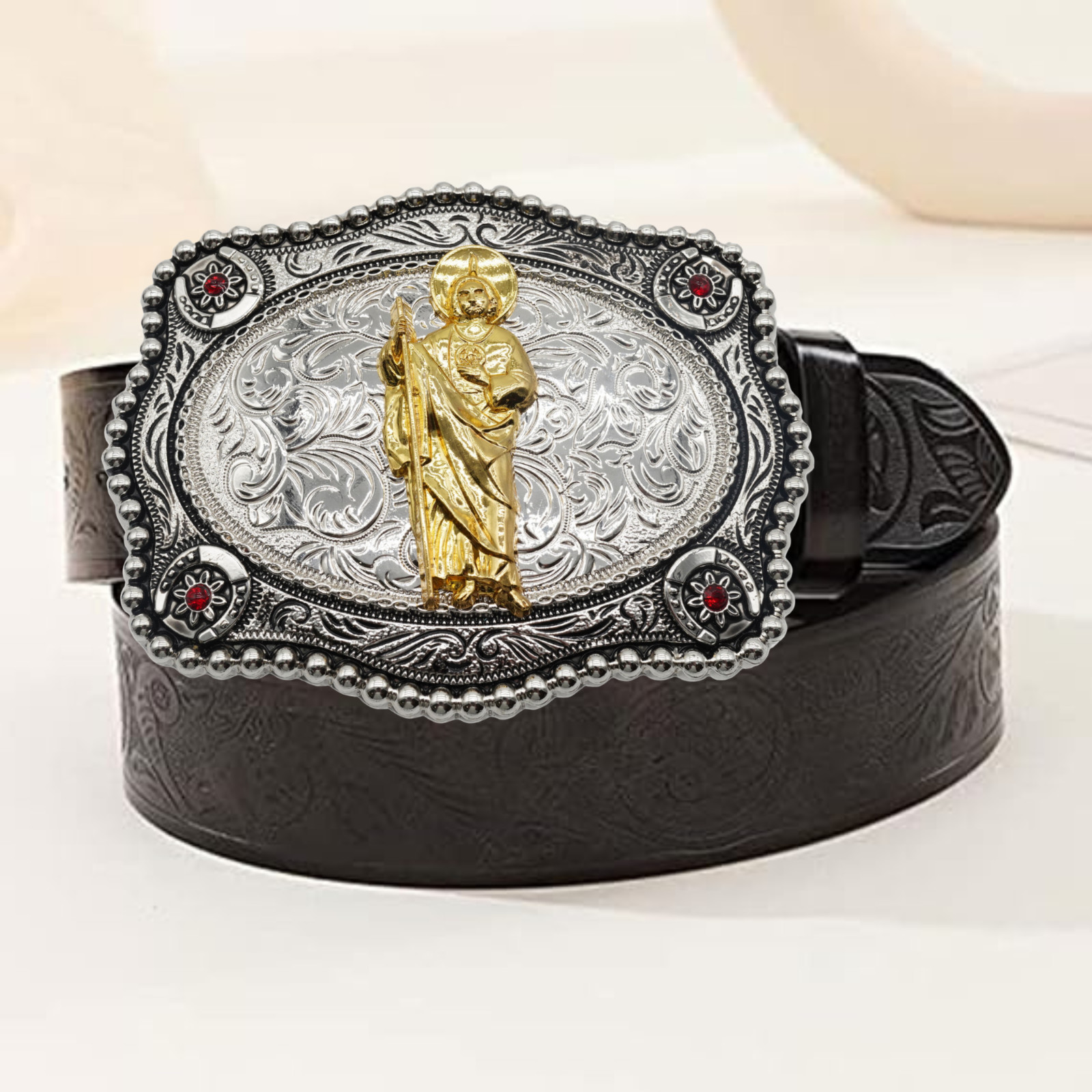 Texas State Cowboy Rodeo Scorpion Saint Jude Rooster Western Rodeo Belt Buckle