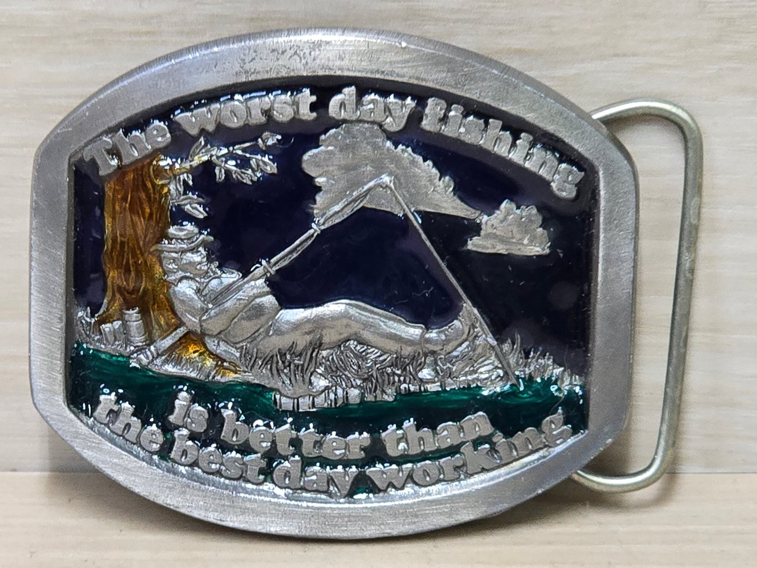 Vintage Buckles of America Masterpiece Belt Buckle Fishing Humorous Engraved
