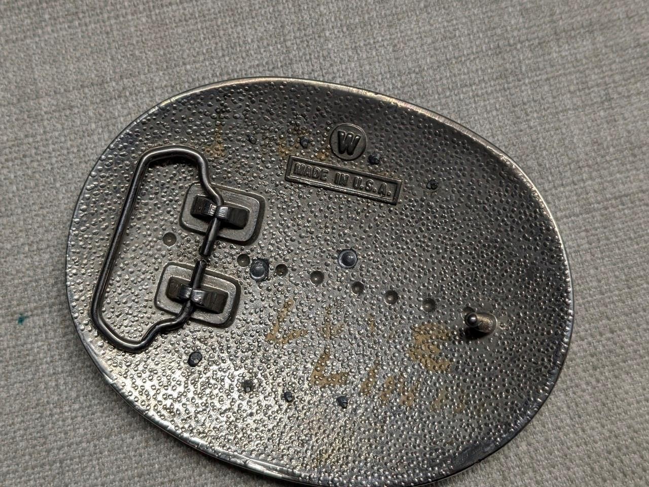 vintage USA made TRUCKER belt buckle OVERSIZED engraved WESTERN cowboy BRASS
