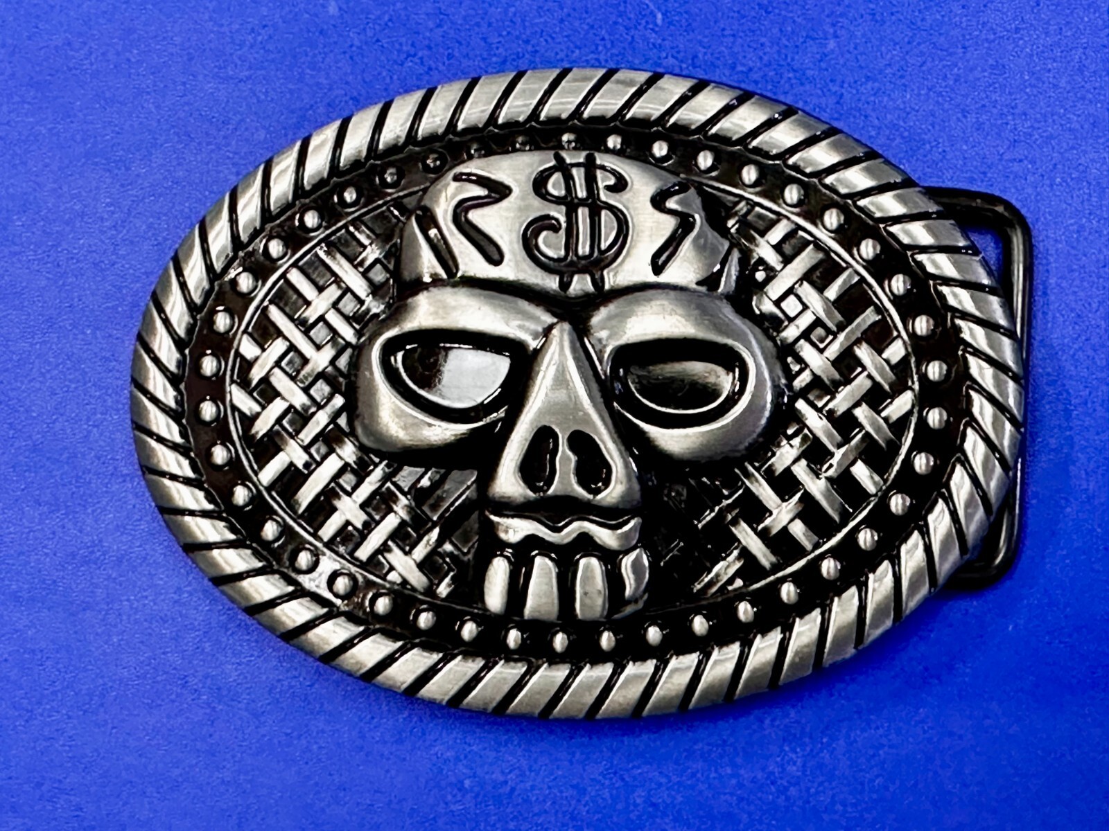 Skull Head $ Dollar Sign Black Silver Color Money Bags NOS Belt Buckle