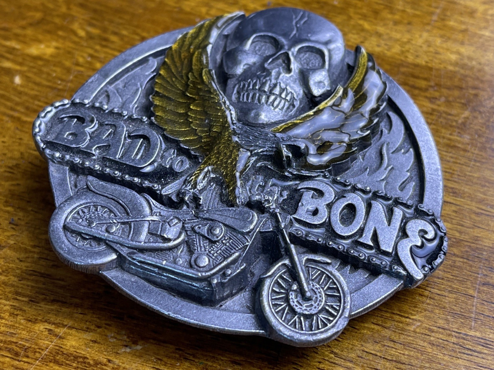 VTG Bad To The Bone Skull Motorcycle Eagle Men&rsquo;s Belt Buckle Siskiyou 1992 USA