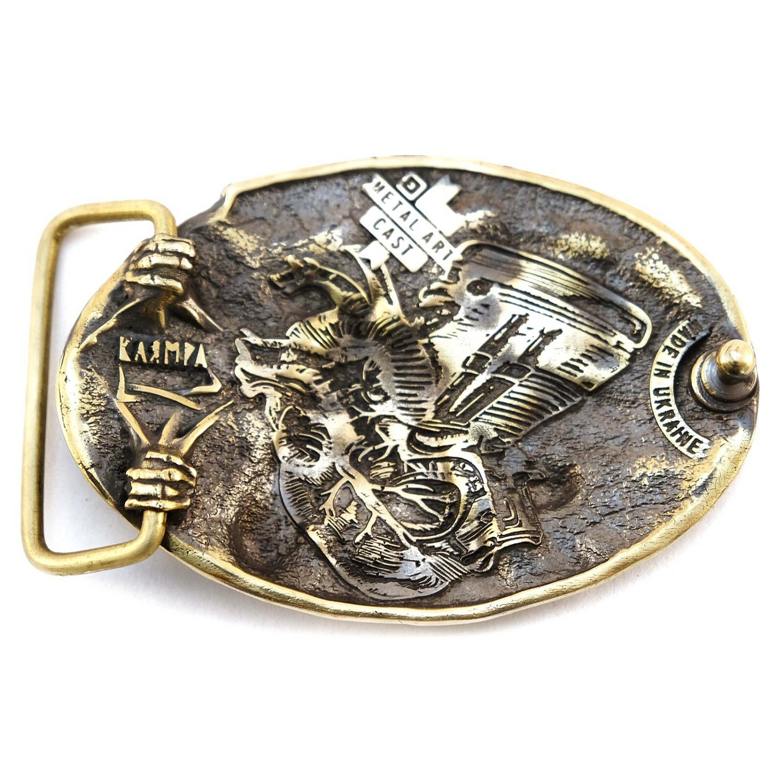 Biker RIDE OR DIE belt buckle with skull and dead horse, Solid brass belt buckle