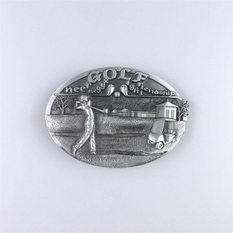 Western Zinc alloy Leather Belt Buckle Silver Plated Golf Theme Shape Pattern