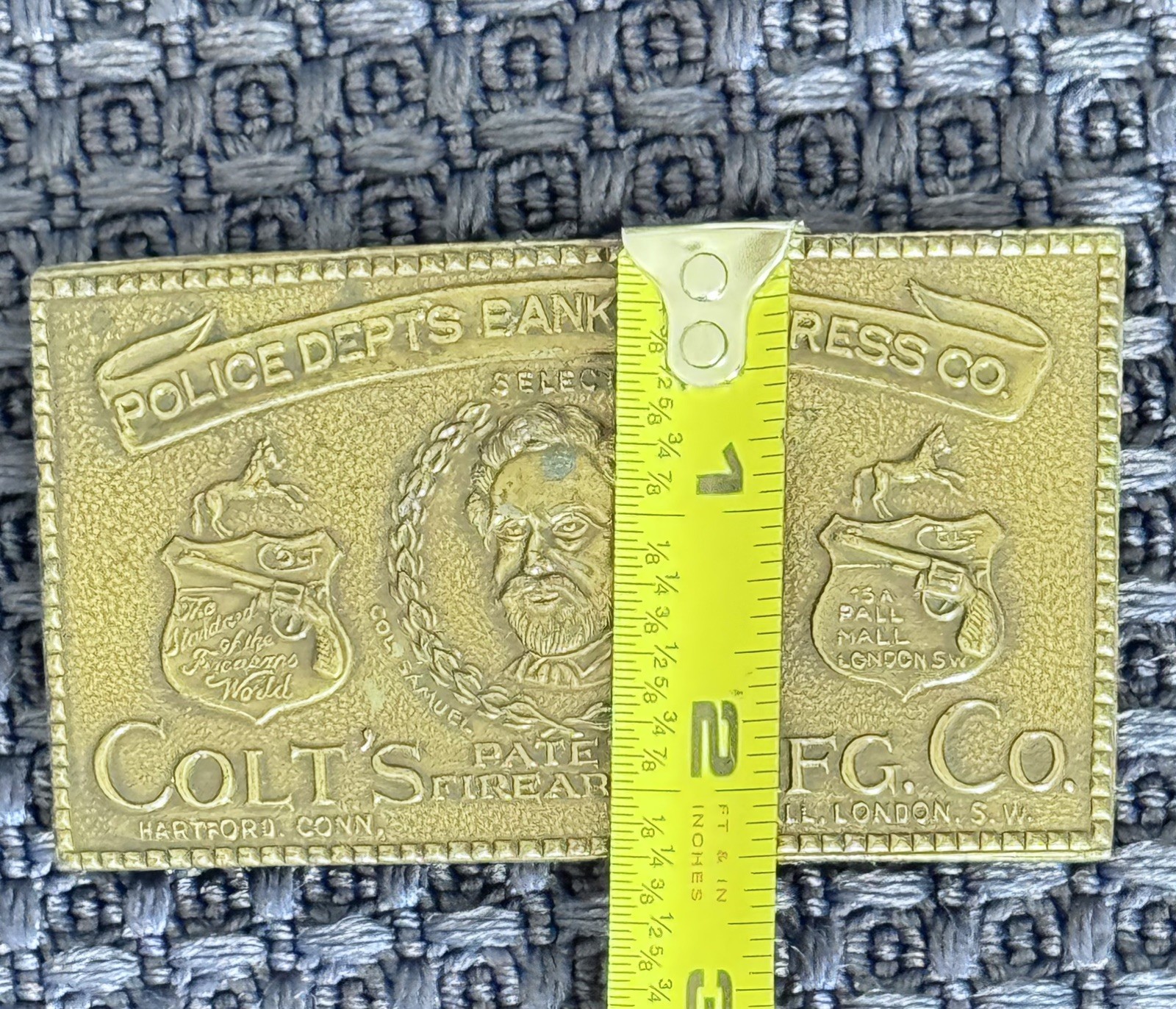 Vintage Colt Firearms Brass Tone Belt Buckle Police Banks Express 6.0 Oz.