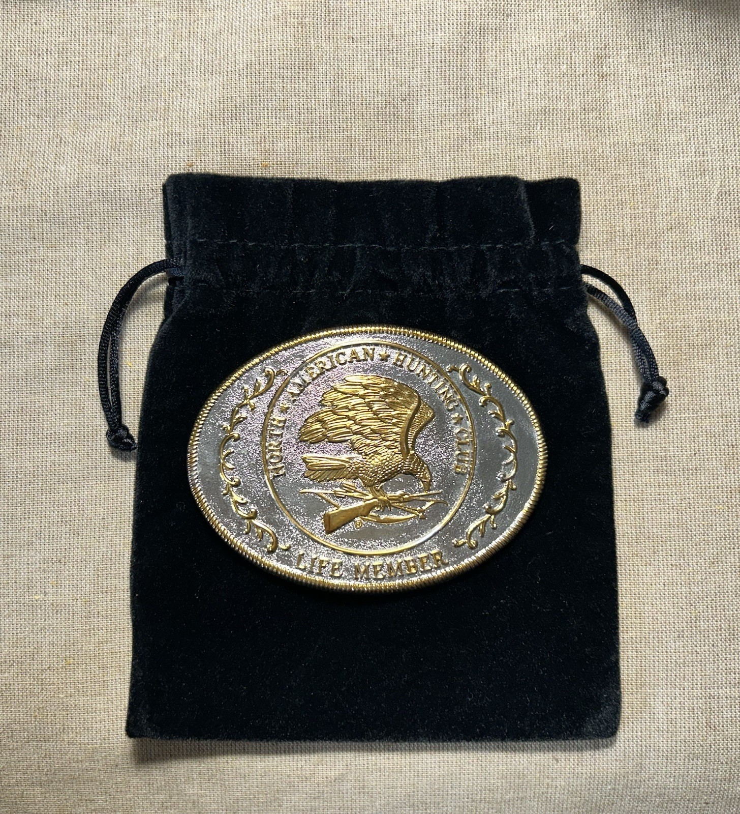 North American Hunting Club Belt Buckle Eagle Gold Silver Oval Western
